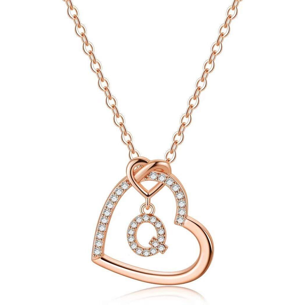 M Mooham Rose Gold Initial Necklaces For Girls, Initial Q Necklace For Girls Necklaces For Teen Girls Letter Necklace Rose Gold Necklace Gifts For Teen Girls Heart Necklace Gifts For Girls