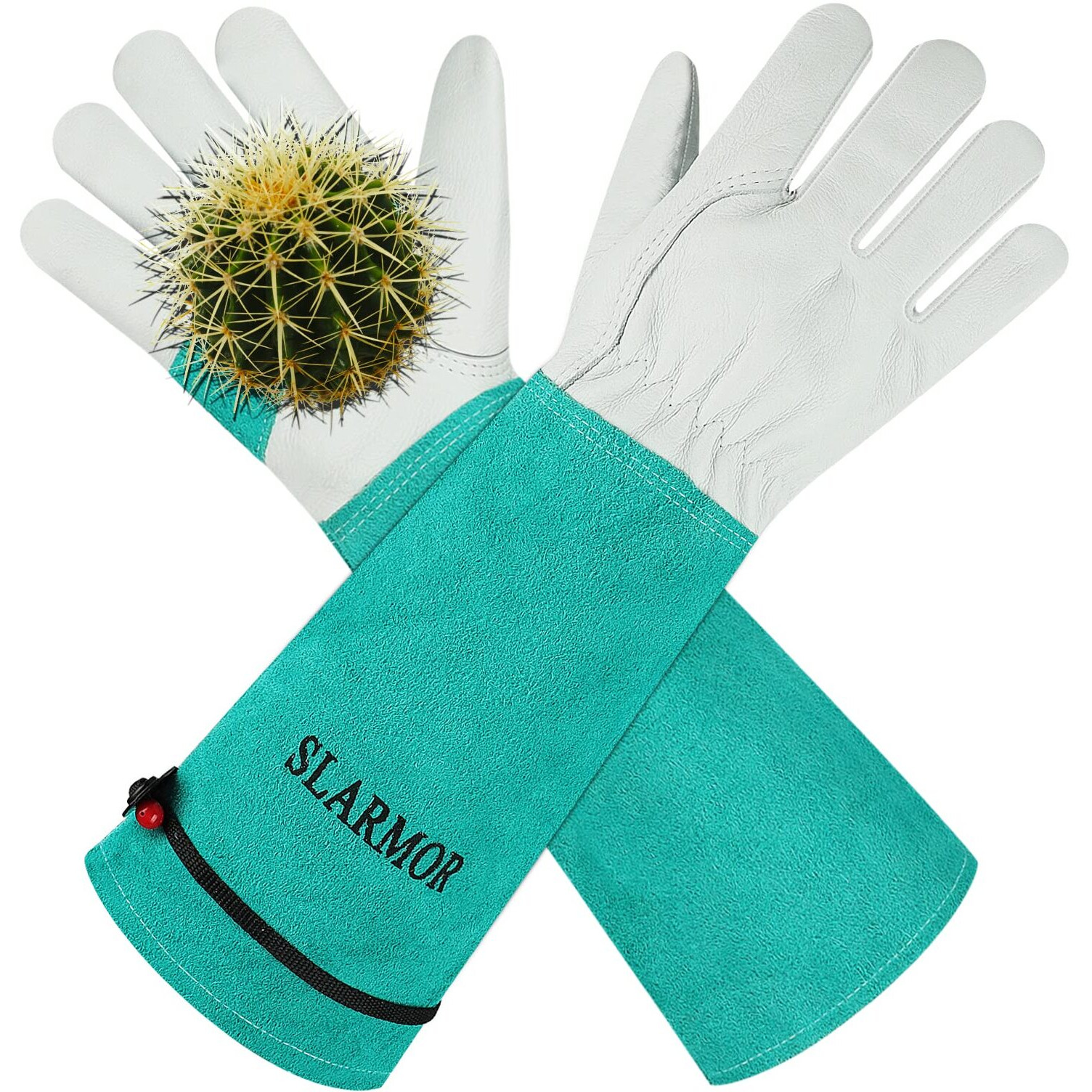 Slarmor Long Gardening-Gloves Women/Men - Thorn Proof Rose Pruning Heavy Duty Gauntlet (Large, Green)