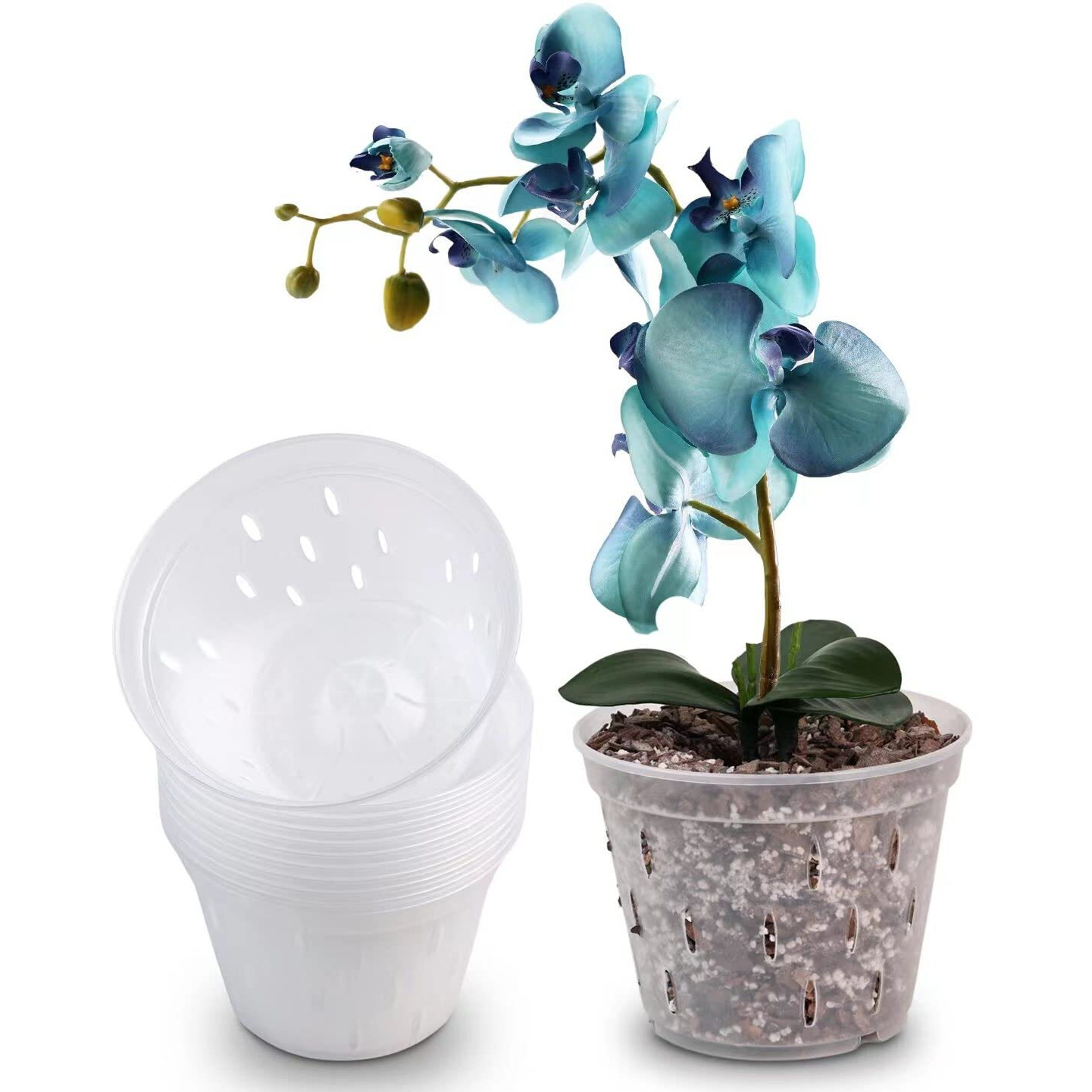 Yikush Orchid Pots With Holes Clear Orchid Pot Plastic Plant Pot Flower Pots Outdoor And Indoor Use 4.5 Inch 10Pack