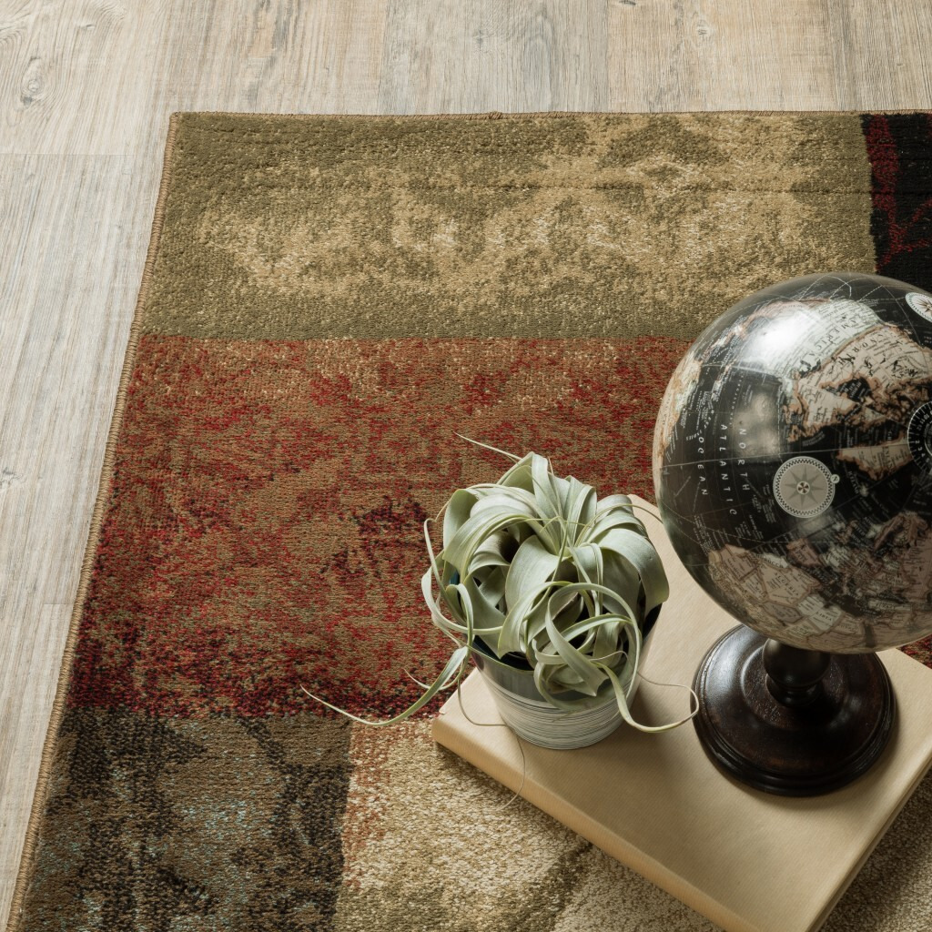 2 X 3 Beige And Brown Floral Block Pattern Scatter Rug