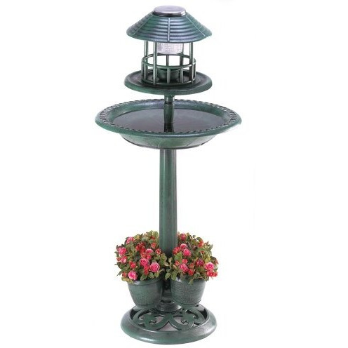 Solar-Lighted Birdbath And Planter