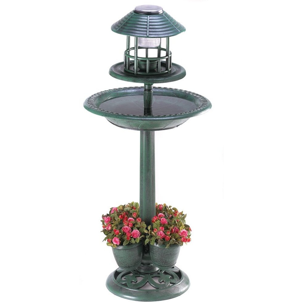 Solar-Lighted Birdbath And Planter