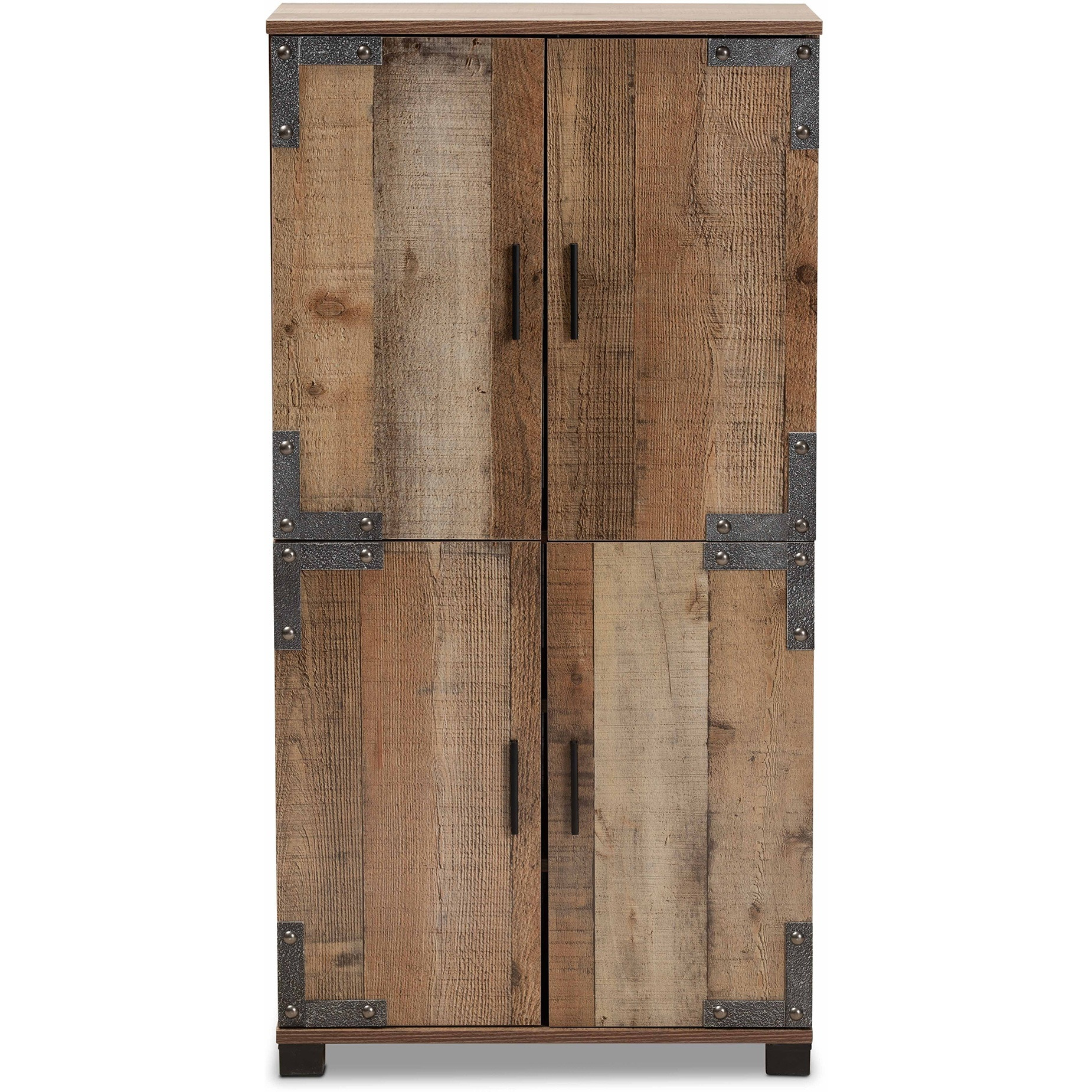Baxton Studio Cyrille Modern And Contemporary Farmhouse Rustic Finished Wood 4-Door Shoe Cabinet