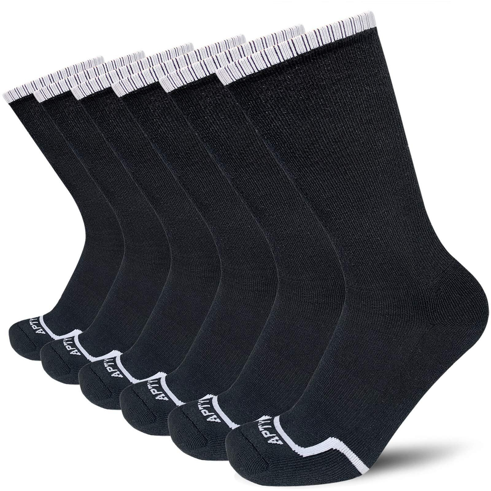 Aptyid Men's Moisture Wicking Cushioned Crew Work Boot Socks, Size 9-12, Black, 6 Pairs