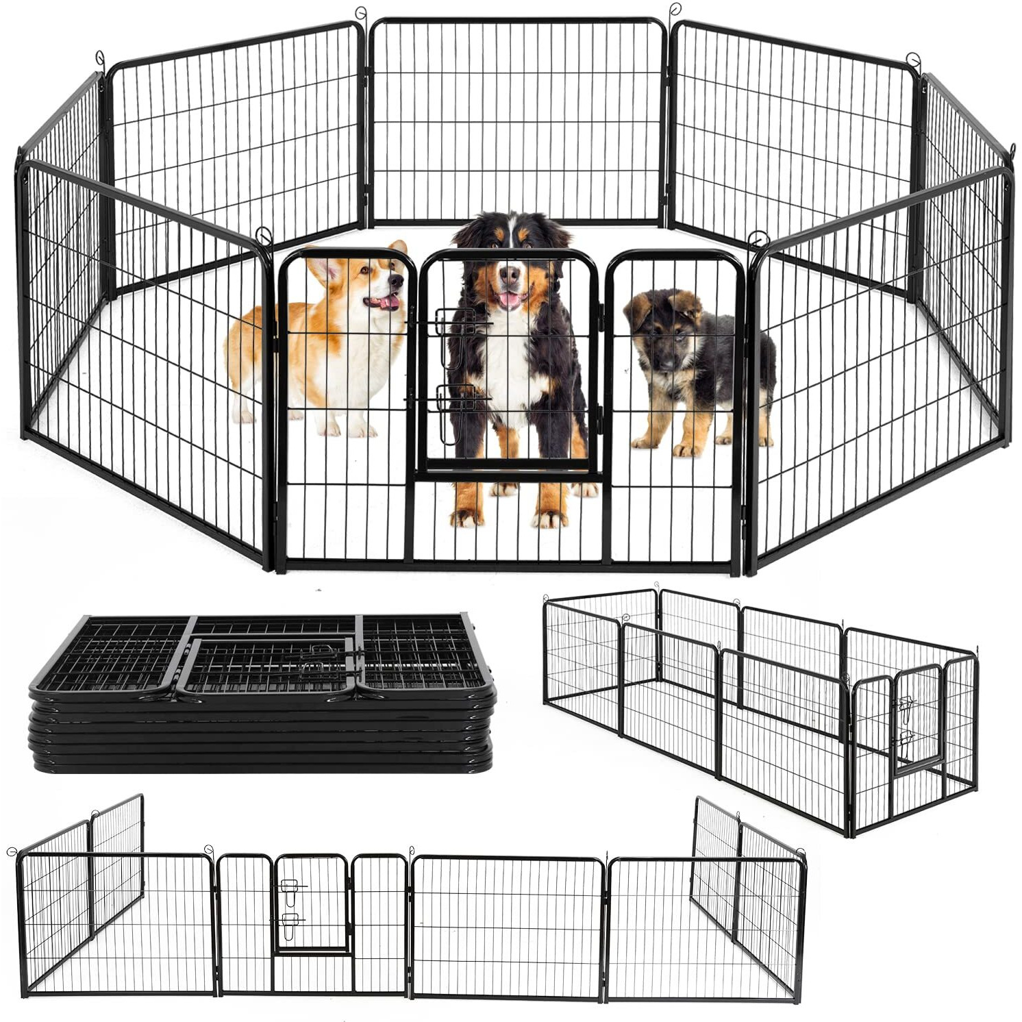 Bestpet Dog Playpen Pet Dog Fence 24""/ 32"" /40"" Height 8/16/24/32 Panels Metal Dog Pen Outdoor Exercise Pen With Doors For Large/Medium/Small Dogs,Pet Puppy Playpen For Rv,Camping,Yard