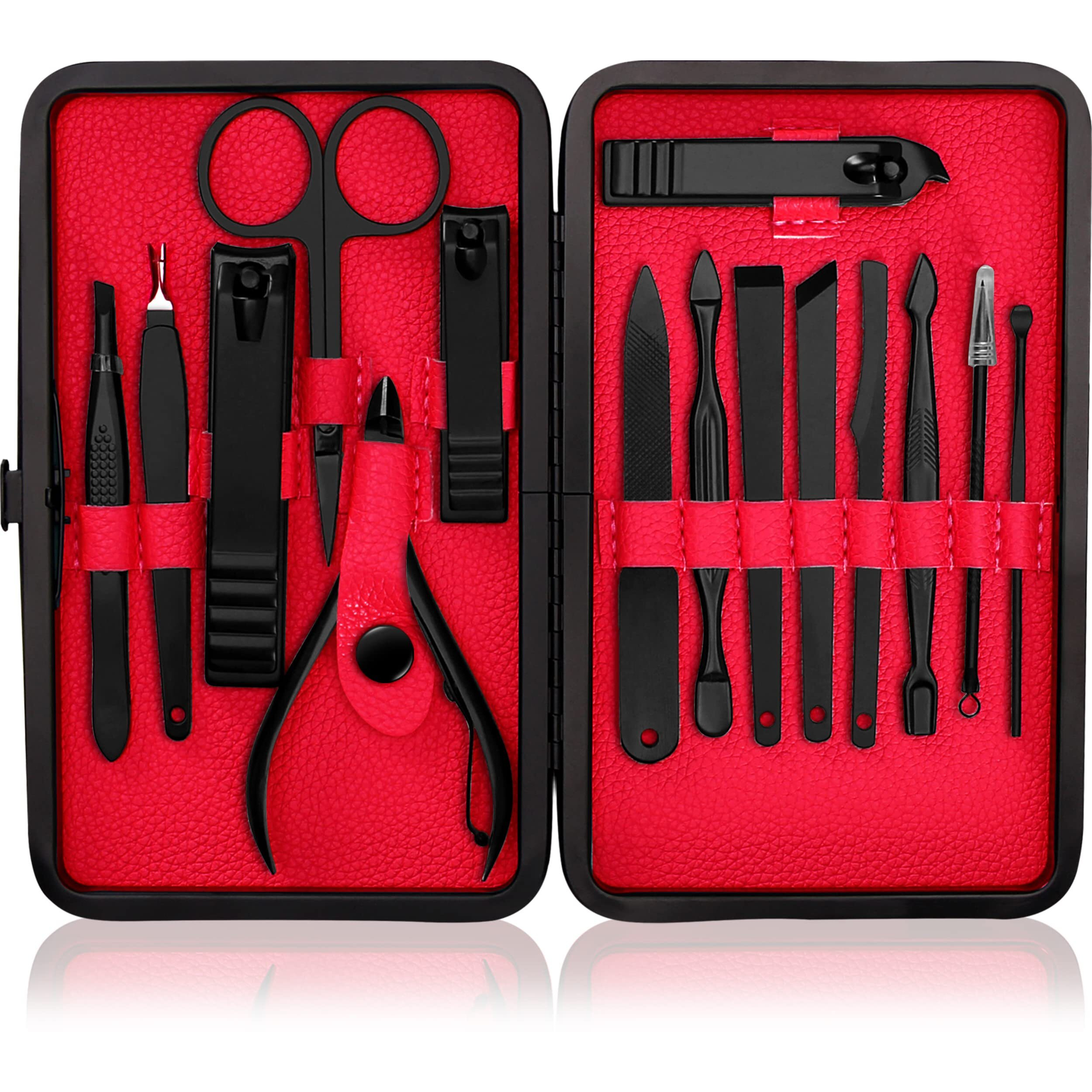 Utopia Care 15 Pieces Manicure Set - Stainless Steel Manicure Nail Clippers Pedicure Kit - Professional Grooming Kits, Nail Care Tools With Luxurious Travel Case (Red)