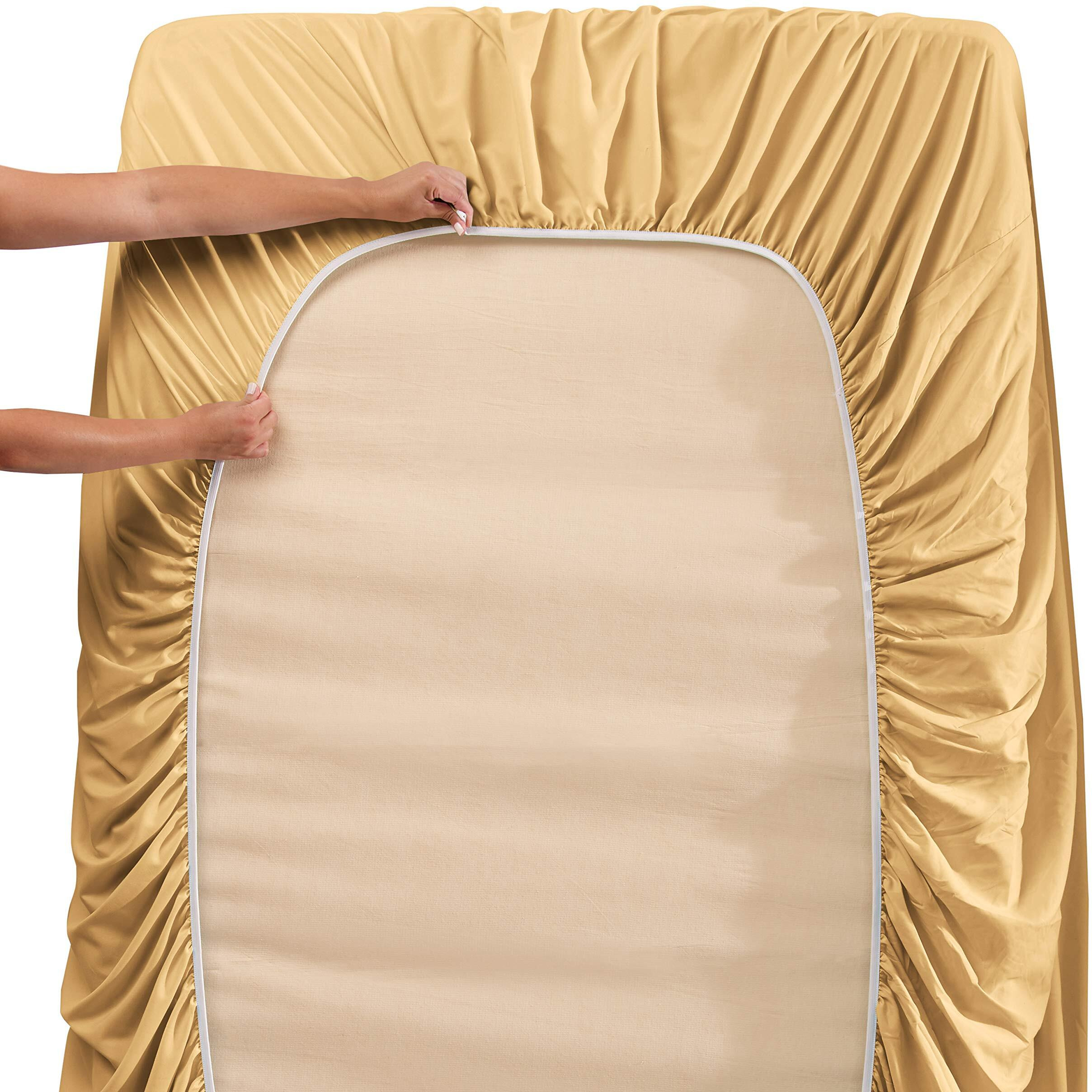 Nestl Extra Deep Pocket California King Sheet Set - 6 Pc Soft Microfiber California King Sheet Sets Deep Pocket - Fade Resistant Bedding Sheets & Pillowcases - California King, Camel Gold