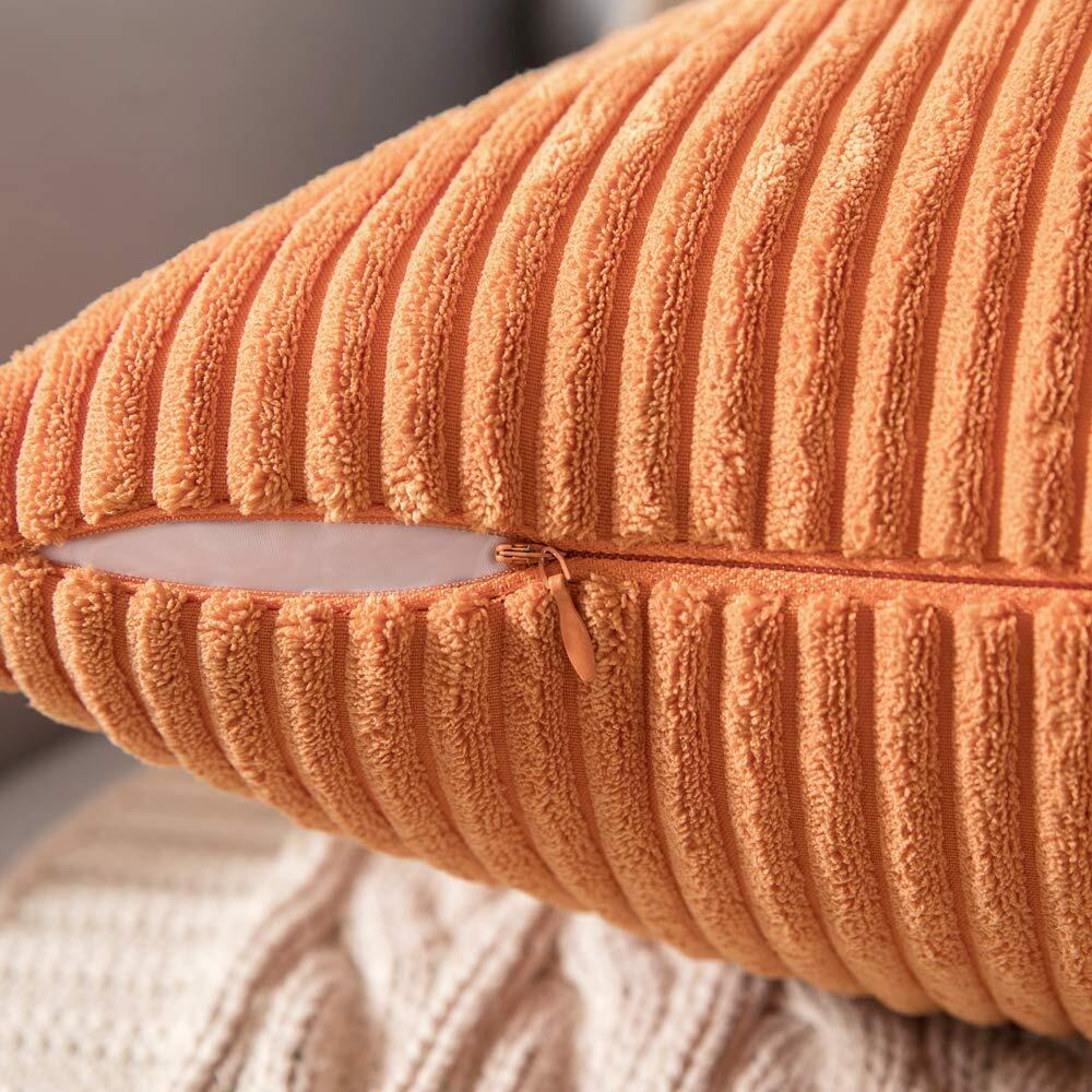 Miulee Pack Of 2 Orange Pillow Covers 22X22 Inch Soft Boho Striped Corduroy Throw Pillow Covers Set Decorative Square Cushion Cases Pillowcases For Sofa Bedroom Couch