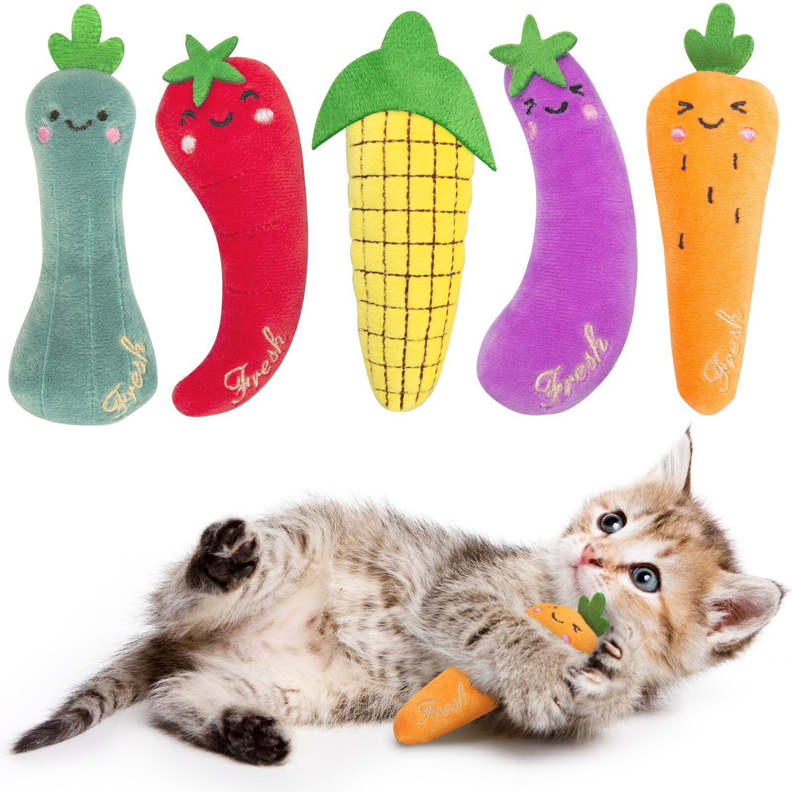 Etekyer Cat Toys With Natural Catnip Inside, Value Pack 5Pcs, Interactive Cat Nip Toy For Indoor Kitten Kitty Chew Kicker Exercise