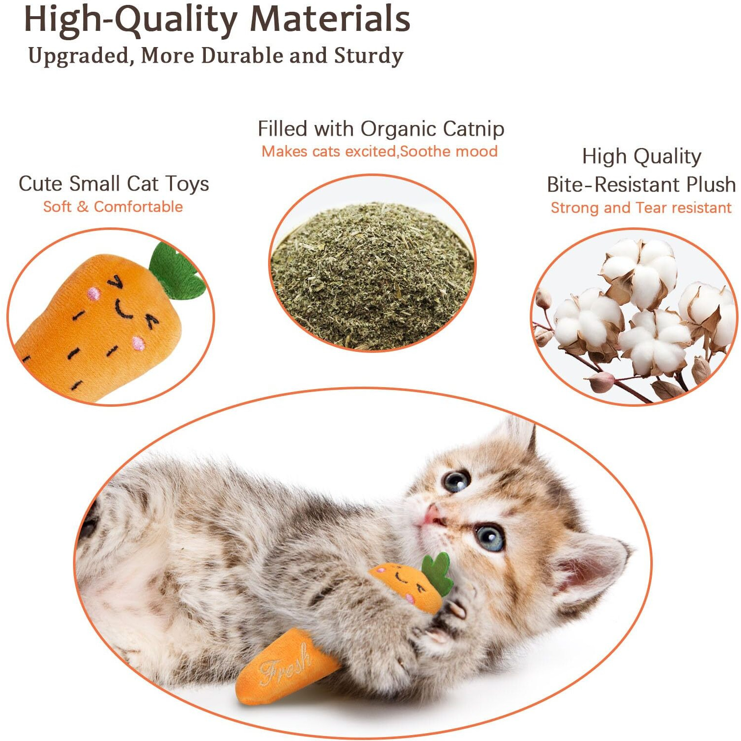 Etekyer Cat Toys With Natural Catnip Inside, Value Pack 5Pcs, Interactive Cat Nip Toy For Indoor Kitten Kitty Chew Kicker Exercise