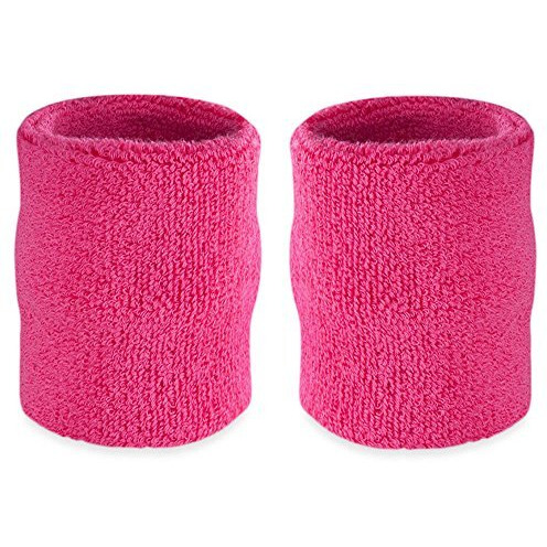 Suddora Arm Sweatbands, Absorbent And Breathable Thick Cotton Bands For Working Out, Gymnastics, Basketball, Tennis, And Football, Multiuse 4-Inch Wristbands For Costumes And Cosplay, Neon Pink