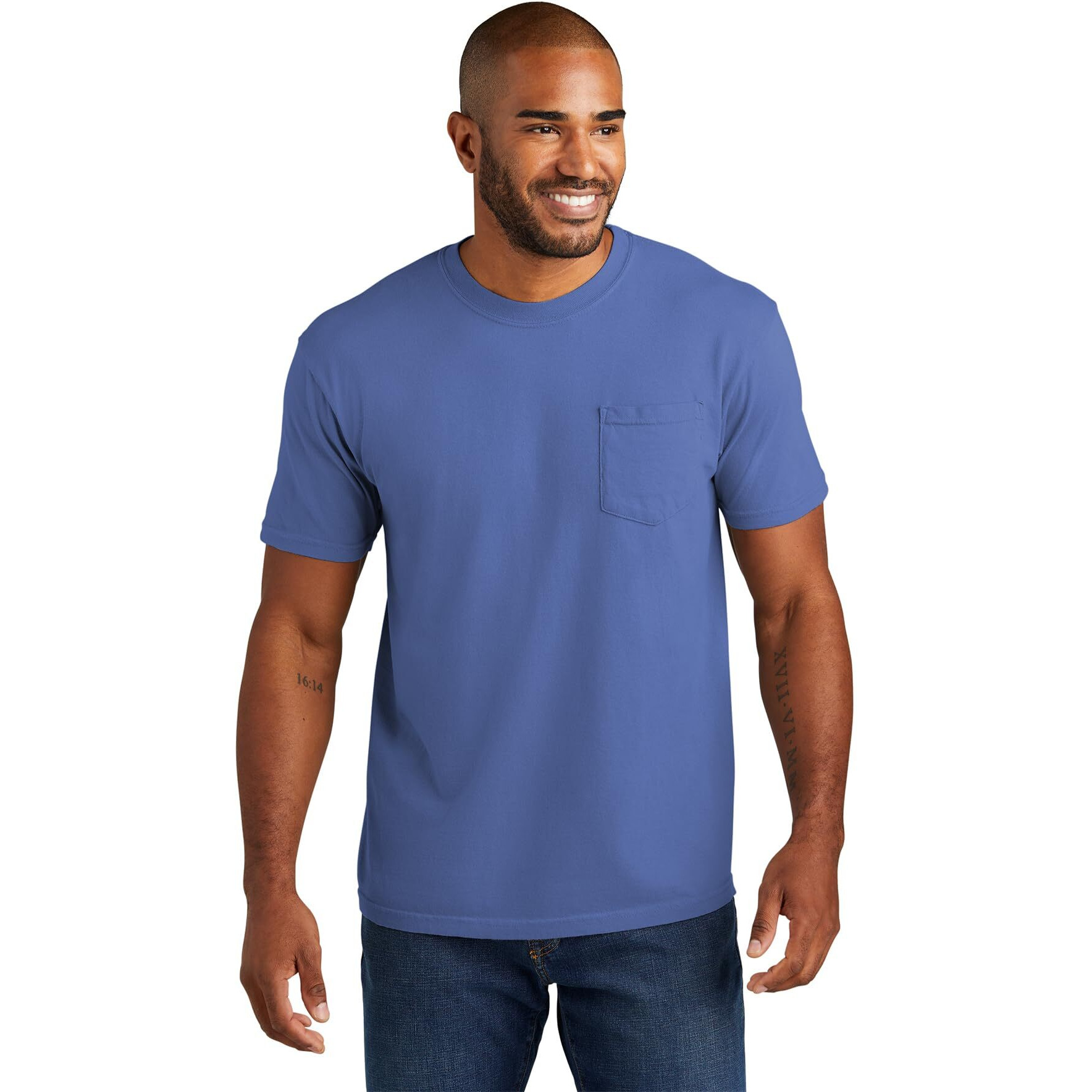 Comfort Colors Men's Adult Short Sleeve Pocket Tee, Style 6030, Flo Blue, 2X-Large