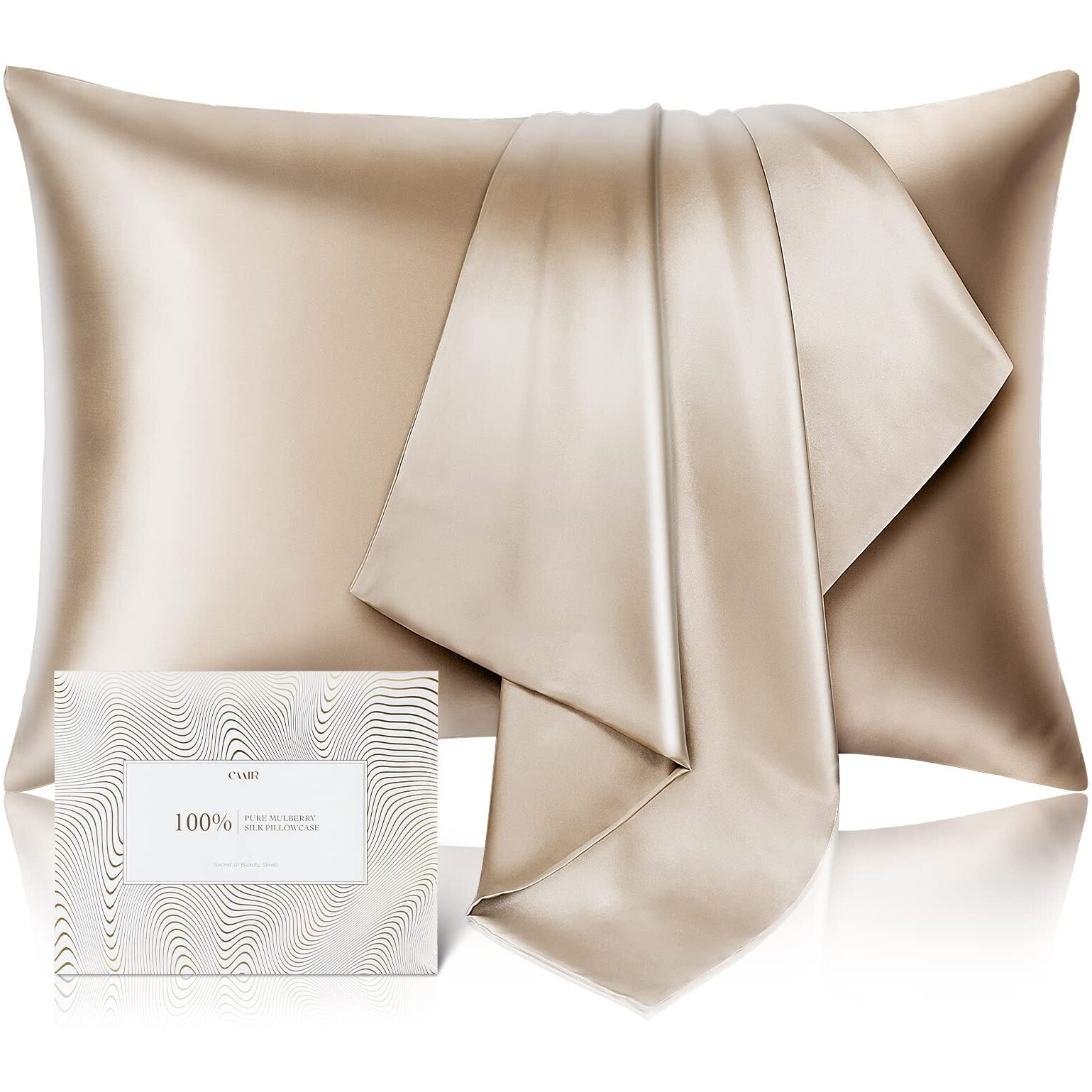 100% Pure Mulberry Silk Pillowcase For Hair And Skin - Allergen Resistant Dual Sides,600 Thread Count Silk Bed Pillow Cases With Hidden Zipper,1Pc,Queen Size,Taupe