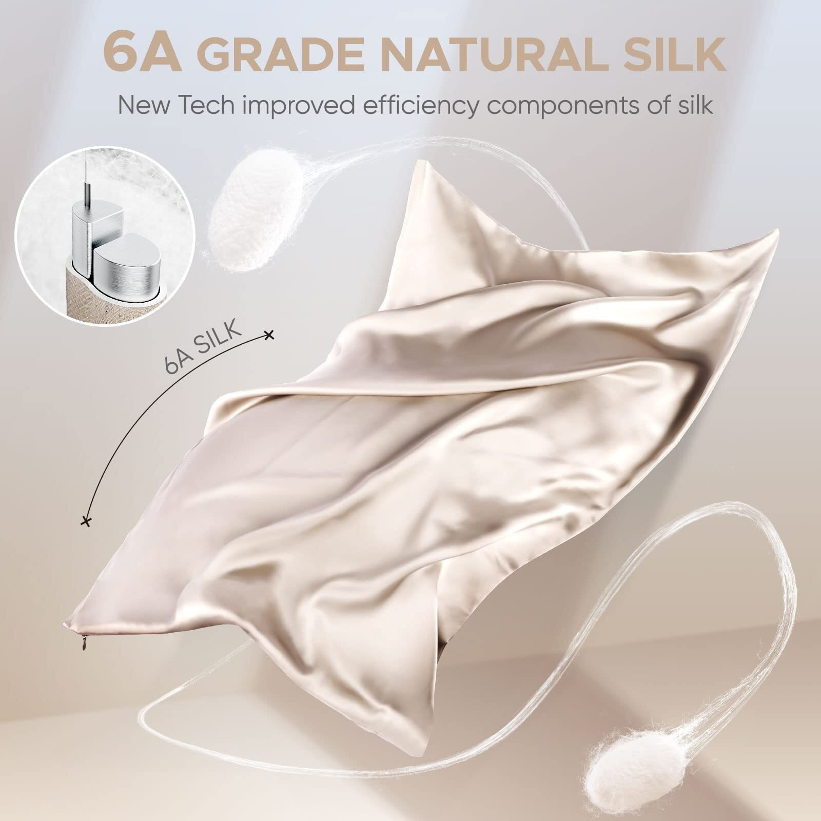 100% Pure Mulberry Silk Pillowcase For Hair And Skin - Allergen Resistant Dual Sides,600 Thread Count Silk Bed Pillow Cases With Hidden Zipper,1Pc,Queen Size,Taupe