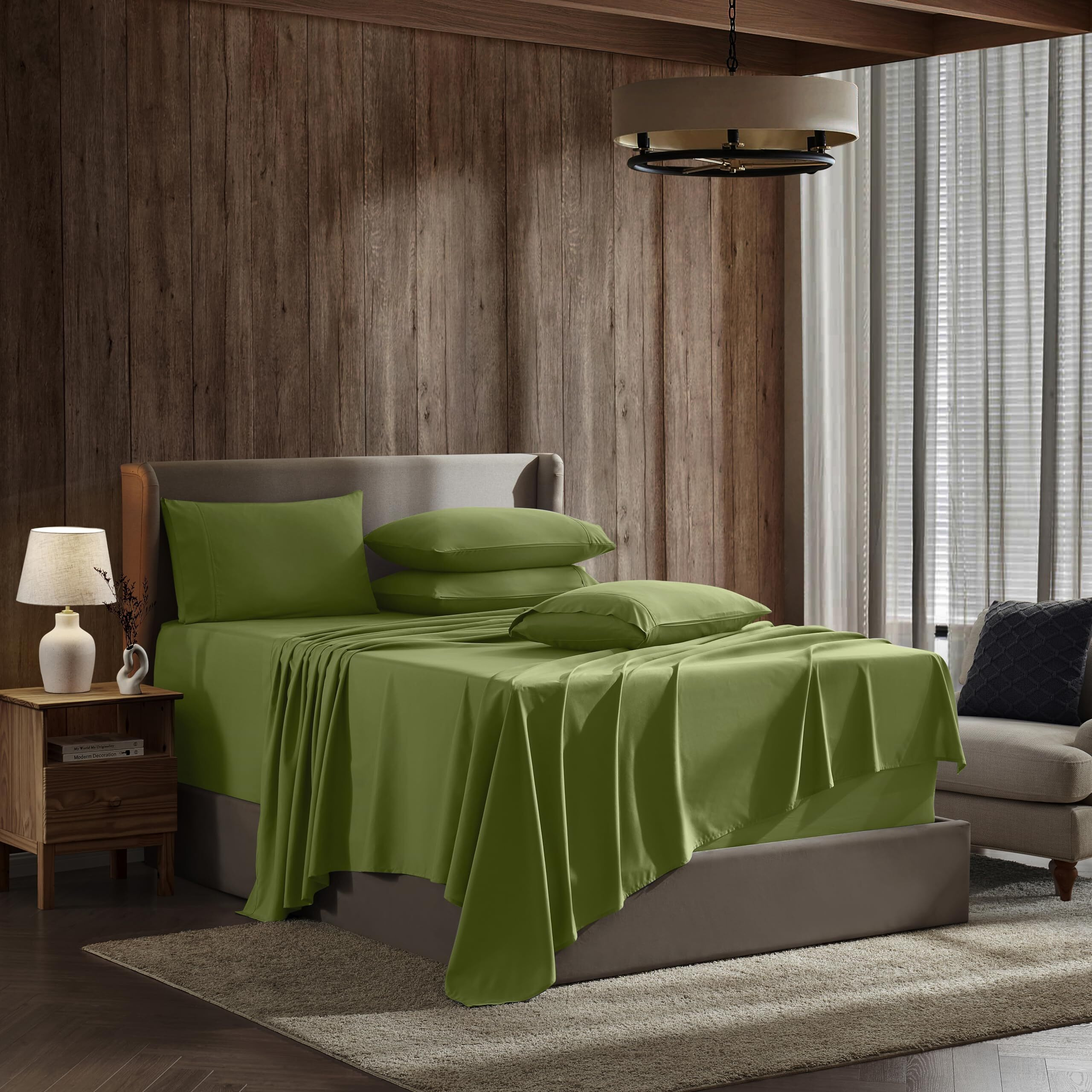 Nestl Extra Full Size Sheets Deep Pocket Set - 6 Pc Soft Microfiber Deep Pocket Full Sheets - Fade Resistant Bedding Sheets & Pillowcases - Full, Calla Green