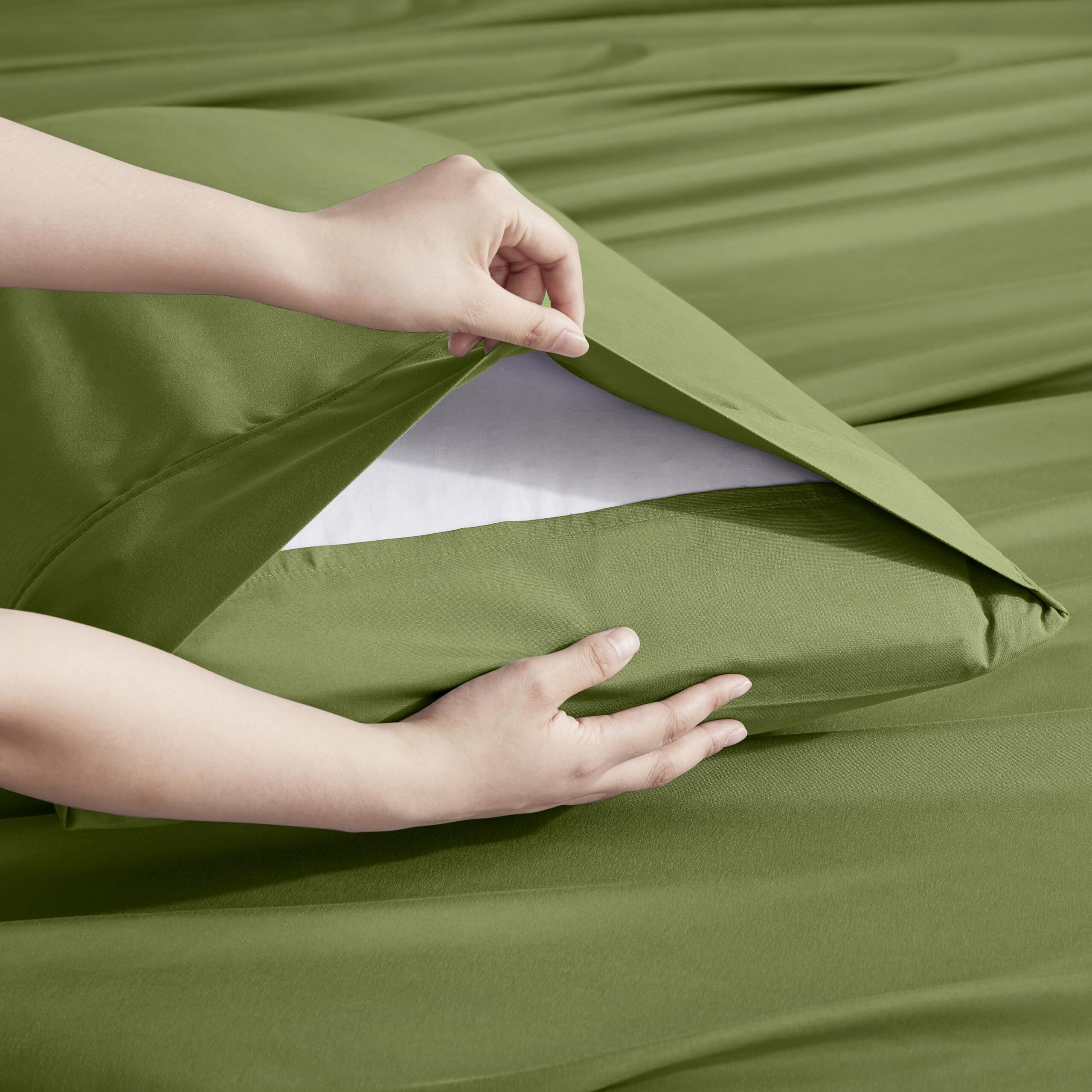 Nestl Extra Full Size Sheets Deep Pocket Set - 6 Pc Soft Microfiber Deep Pocket Full Sheets - Fade Resistant Bedding Sheets & Pillowcases - Full, Calla Green