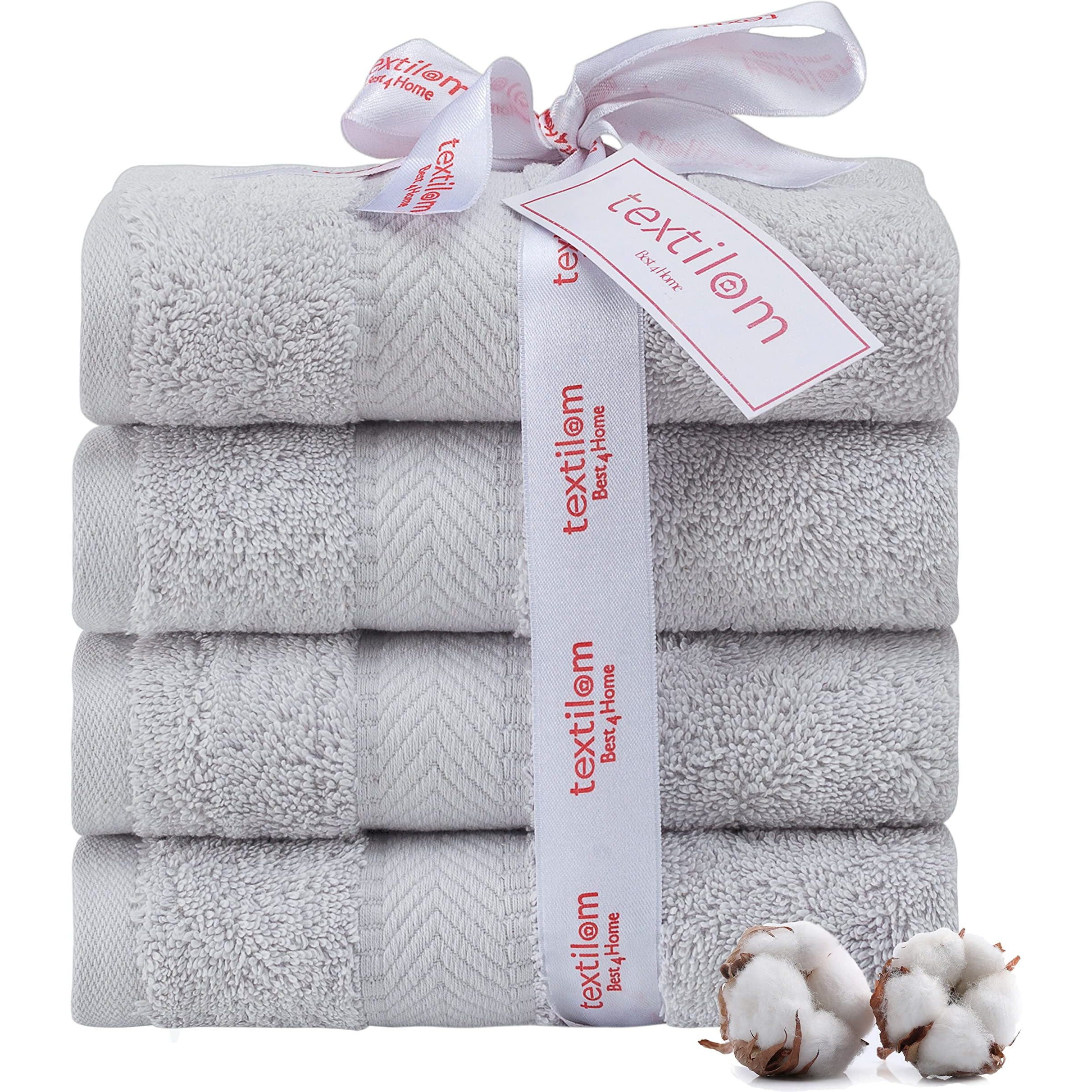 Textilom 100% Turkish Cotton 4 Pcs Hand Towel Set, Luxury Hand Towels For Bathroom, Soft & Absorbent Bathroom Hand Towels Set ( 16 X 28 Inches )- Light Grey