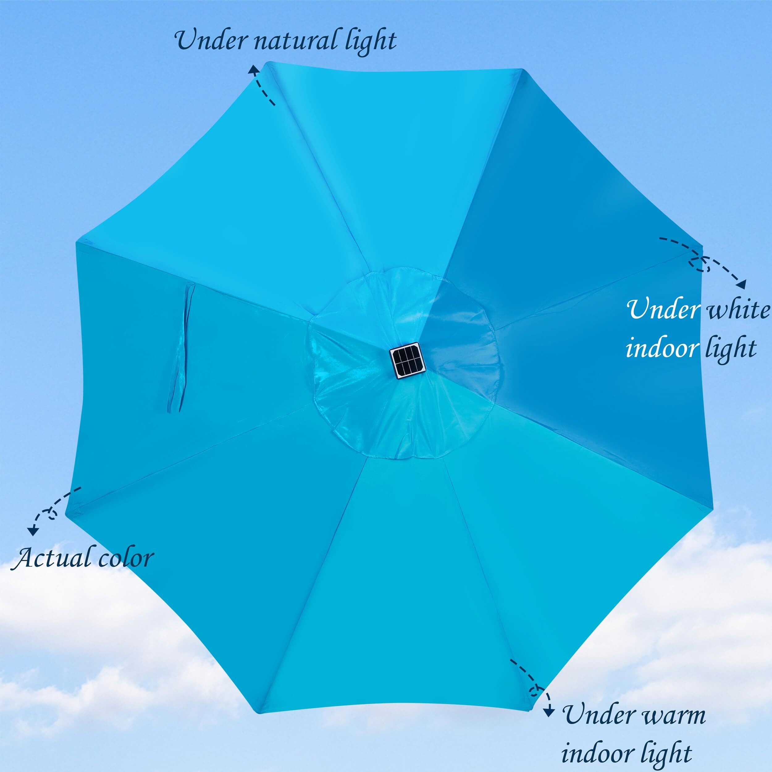 Blissun 9 Ft Solar Umbrella, 32 Led Lighted Patio Umbrella, Table Market Umbrella, Outdoor Umbrella For Garden, Deck, Backyard, Pool And Beach (Light Blue)