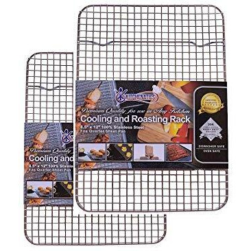 Kitchenatics Heavy Duty Small Wire Cooling Racks For Cooking And Baking, Oven Safe Stainless Steel Wire Racks, Cookie Cooling Rack - For Baking, Roasting, Grilling Fits Quarter Sheet Pan 2Pc 8.5 X 12