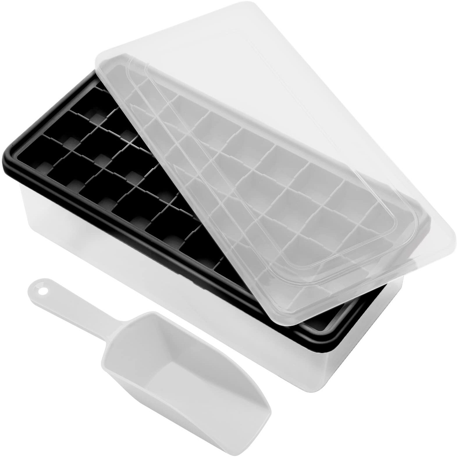 Food-Grade Silicone Ice Cube Tray With Lid And Storage Bin For Freezer, Easy-Release 36 Small Nugget Ice Tray With Spill-Resistant Cover&Bucket, Flexible Ice Cube Molds With Ice Container, Scoop Cover