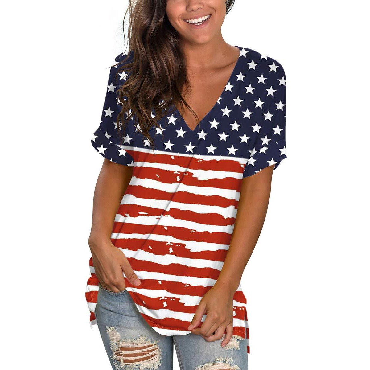 Women Tops Summer Lady Plus Size 4Th Of July Shirt Usa July Fourth Outfits Tunic Xxl