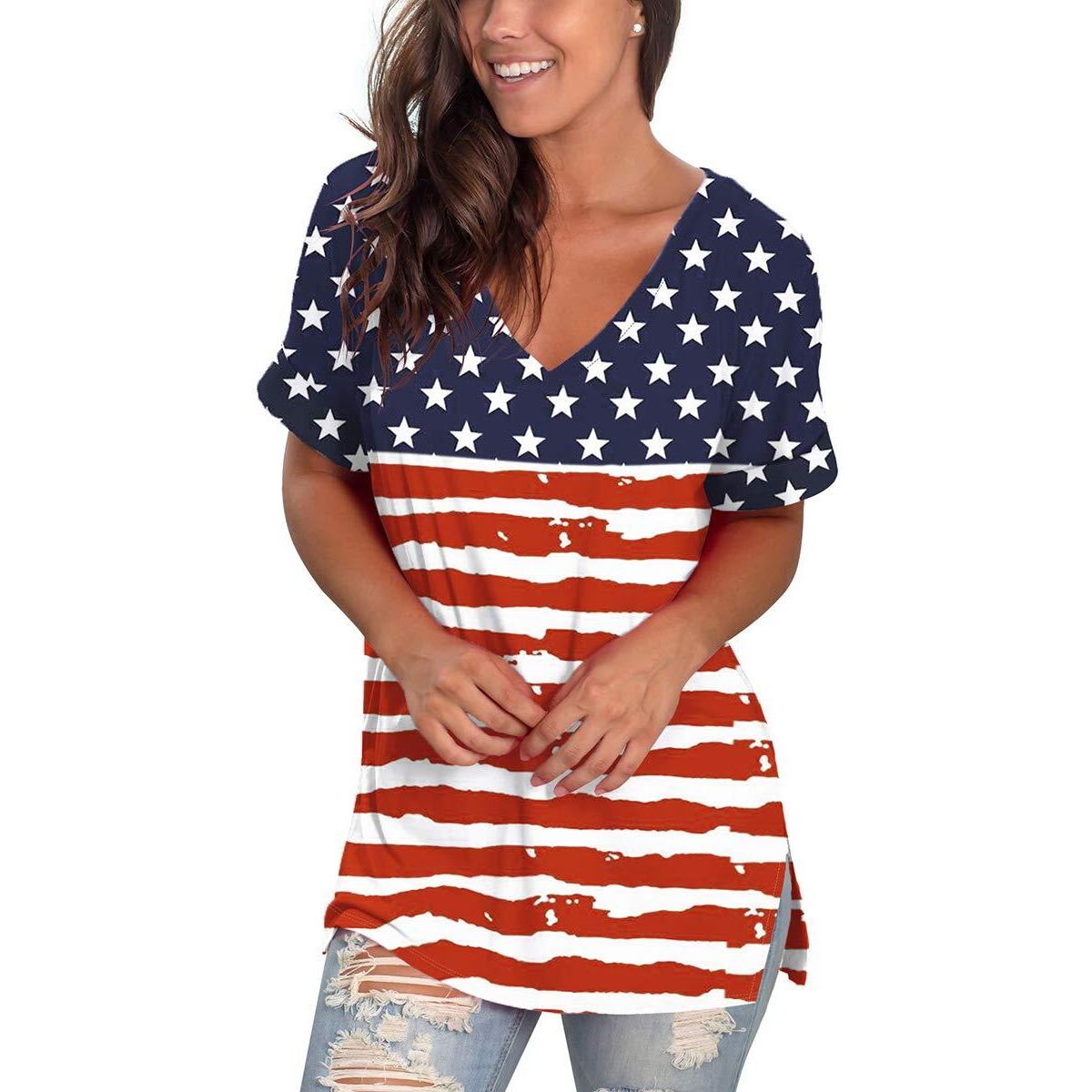 Women Tops Summer Lady Plus Size 4Th Of July Shirt Usa July Fourth Outfits Tunic Xxl