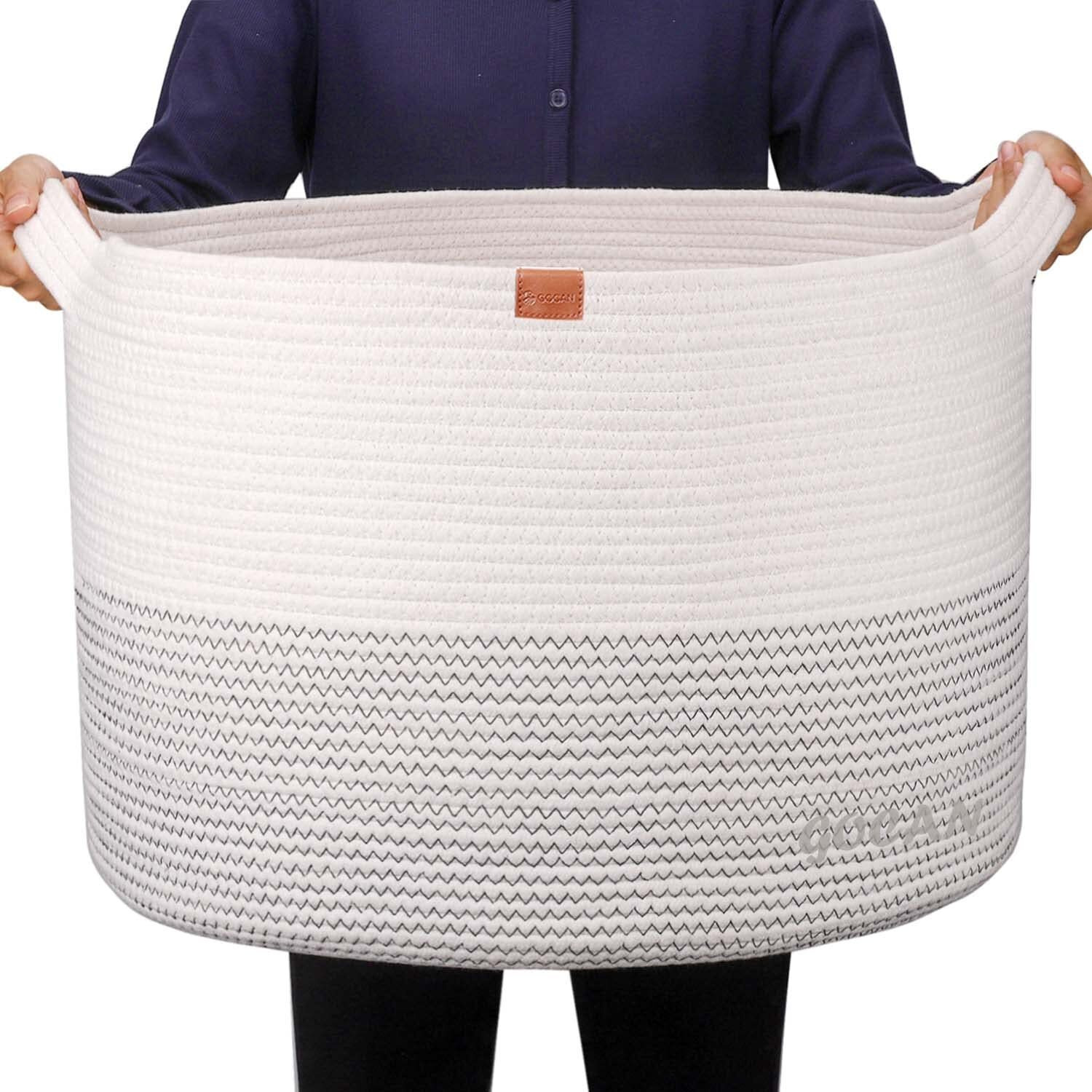 Gocan Extra Large Laundry Basket 22"" X 22"&quotX 14"" Xxxl Cotton Rope Woven Basket For Blankets Storage Basket With Handles For Living Room (Beige)