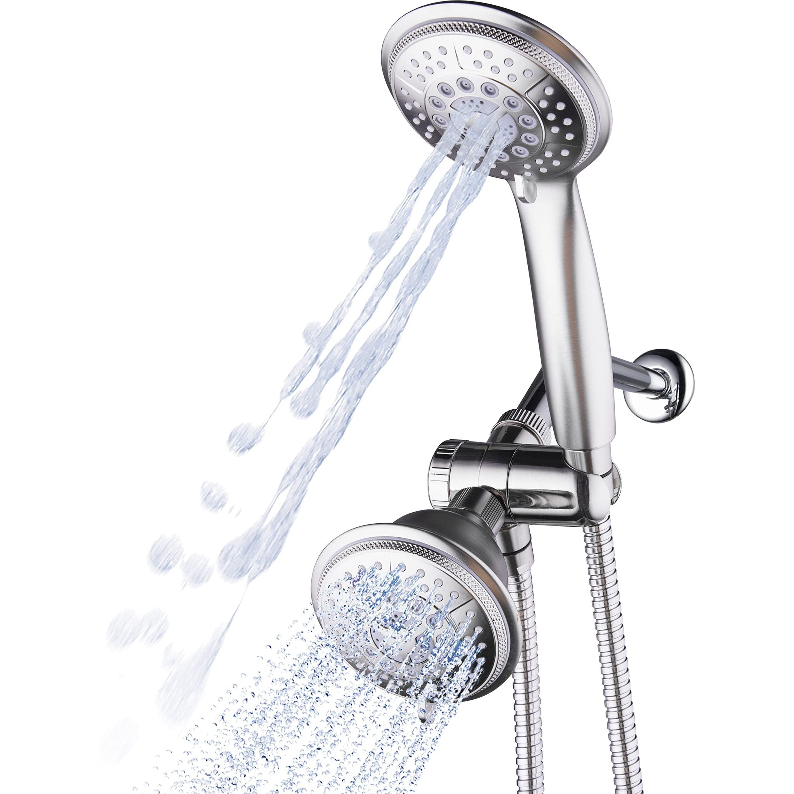 Hydroluxe 1733 Handheld Showerhead & Rain Shower Combo. High Pressure 24 Function 4"" Face Dual 2 In 1 Shower Head System With Stainless Steel Hose, Patented 3-Way Water Diverter In Nickel Finish
