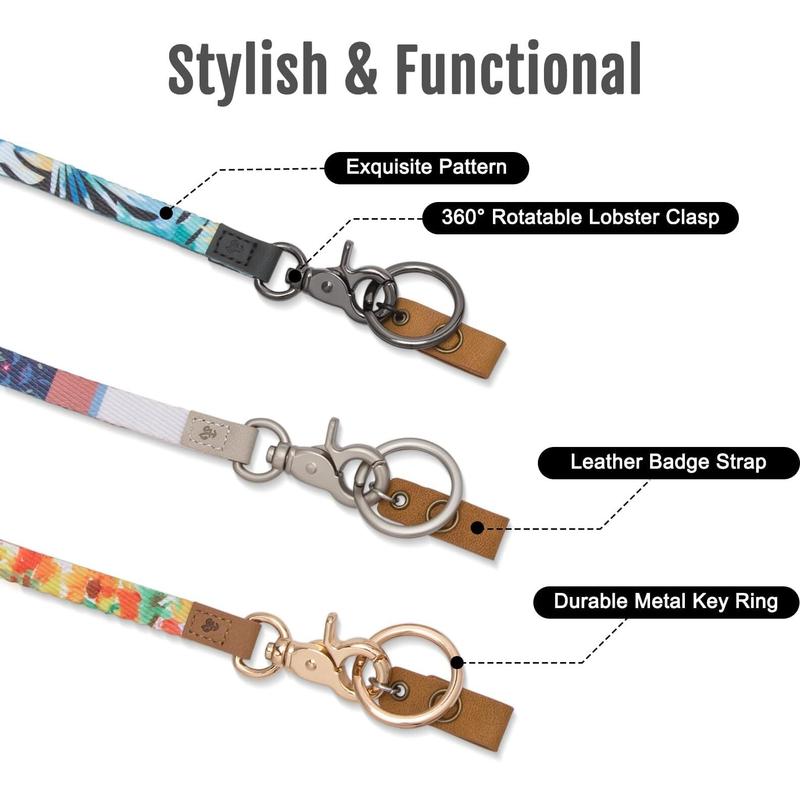 Mngarista Neck Lanyard For Keys, Floral Key Lanyard For Women, Durable Id Lanyards With Keyring And Clasp For Id Badges, School Id Or Wallets, Cactus