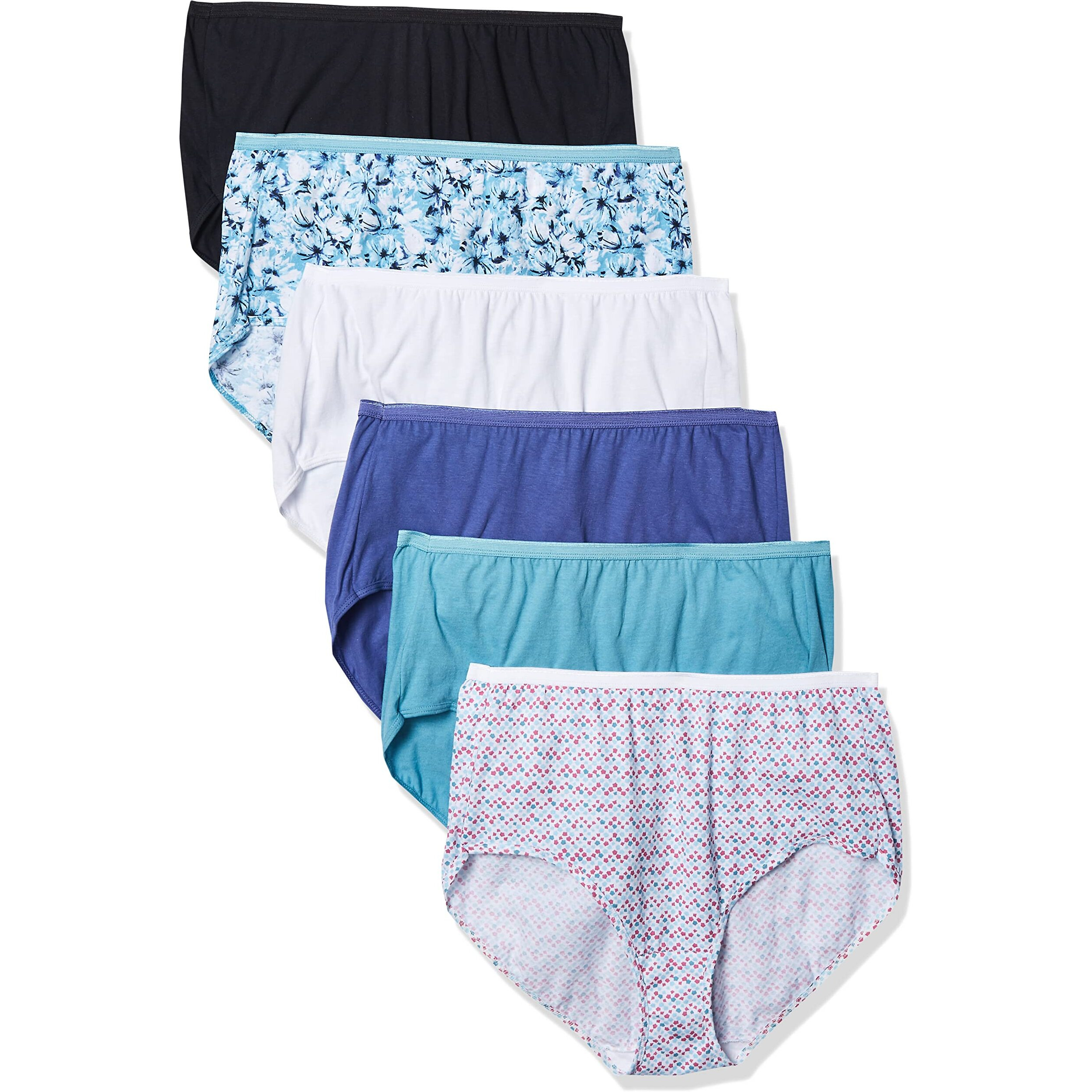 Just My Size Womens Cool Comfort Cotton High 6-Pack Briefs, Assorted, 12 Us