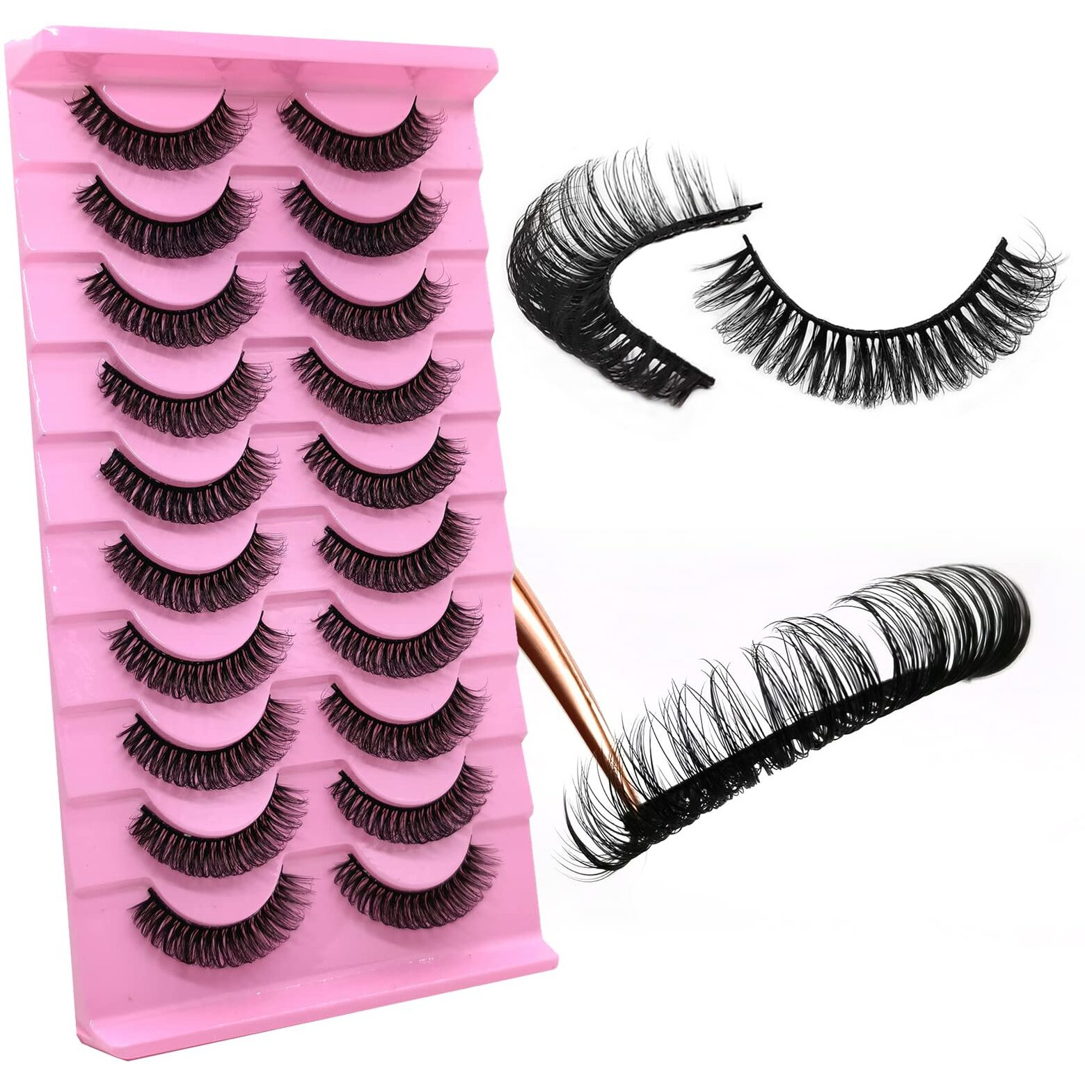 10Pairs 3D Russian Strip Lashes, Dd Curl Lash Strips, Natural False Lashes Mink, Fluffy Eyelashes Mink, Faux Mink Eyelashes Natural Look, Natural Wispies Mink Eyelashes, Wispy Fake Lashes(S78)