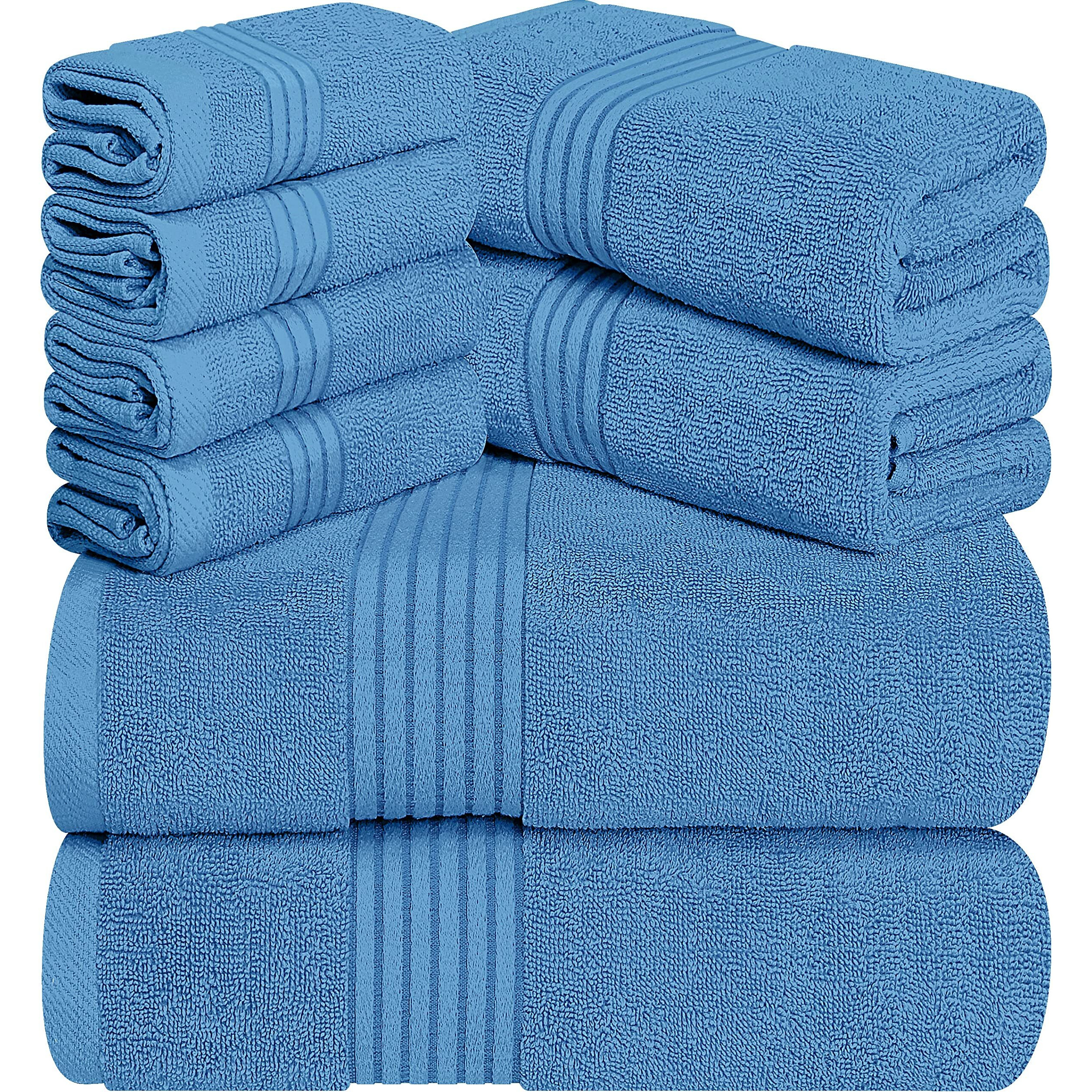 Utopia Towels 8-Piece Premium Towel Set, 2 Bath Towels, 2 Hand Towels, And 4 Wash Cloths, 100% Ring Spun Cotton Highly Absorbent Towels For Bathroom, Sports, And Hotel (Electric Blue)