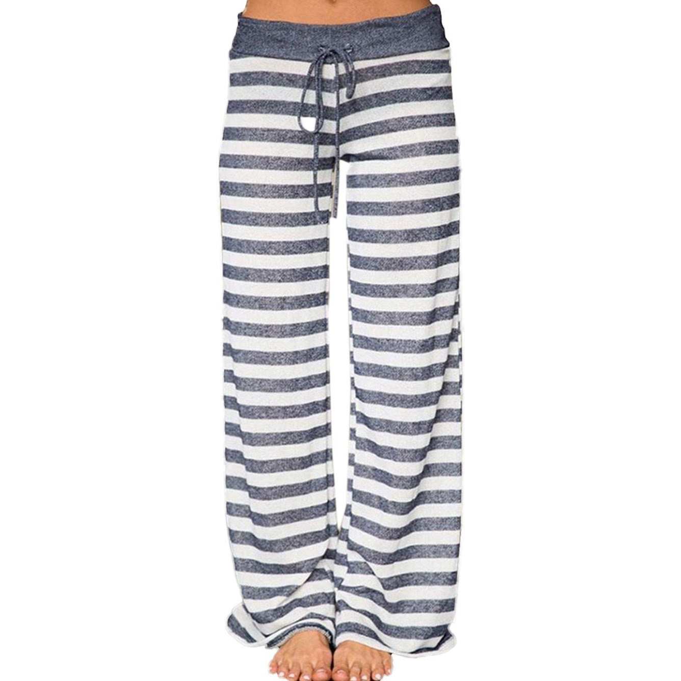 Ichunhua Women 's Comfy Light Weight Loose Striped Palazzo Pj Lounge Pants M Stripe Grey