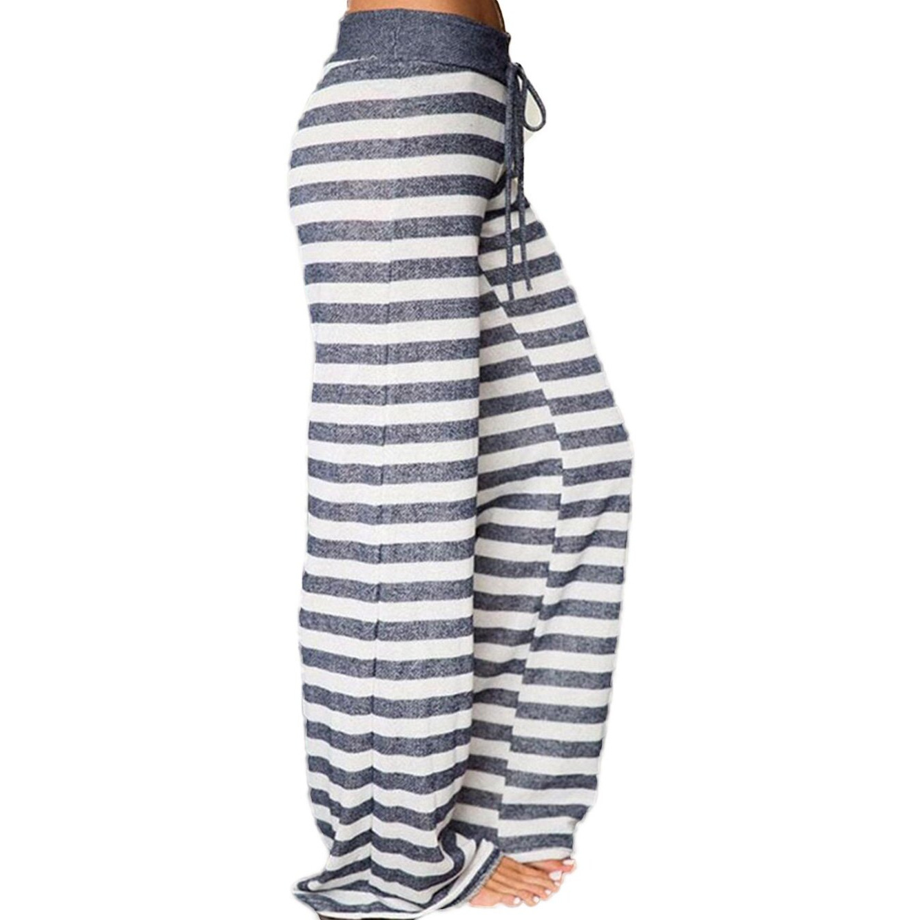 Ichunhua Women 's Comfy Light Weight Loose Striped Palazzo Pj Lounge Pants M Stripe Grey