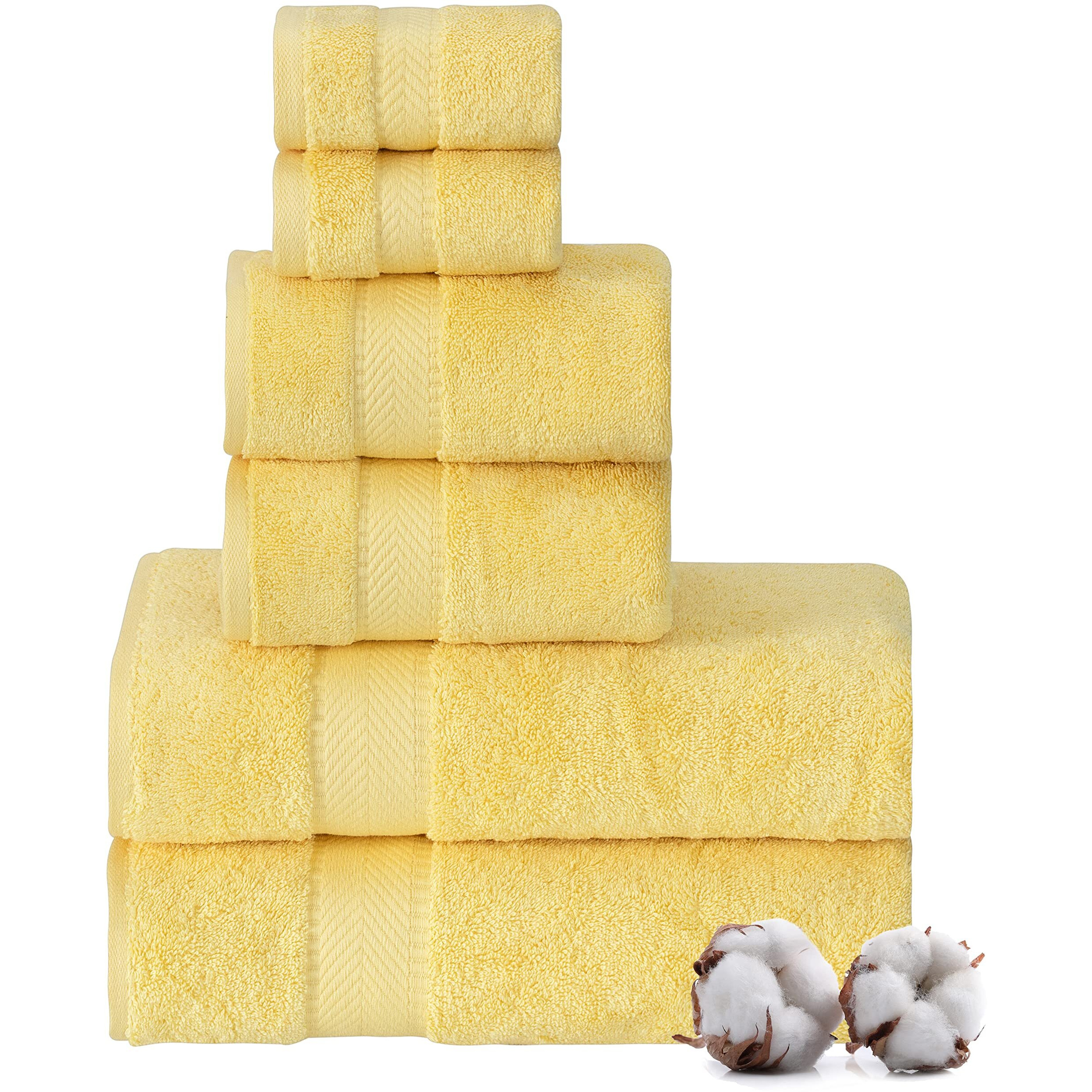 Textilom 100% Turkish Cotton 6 Pcs Bath Towel Set, Luxury Bath Towels For Bathroom, Soft & Absorbent Bathroom Towels Set ( 2 Bath Towels, 2 Hand Towels, 2 Washcloths )- Yellow