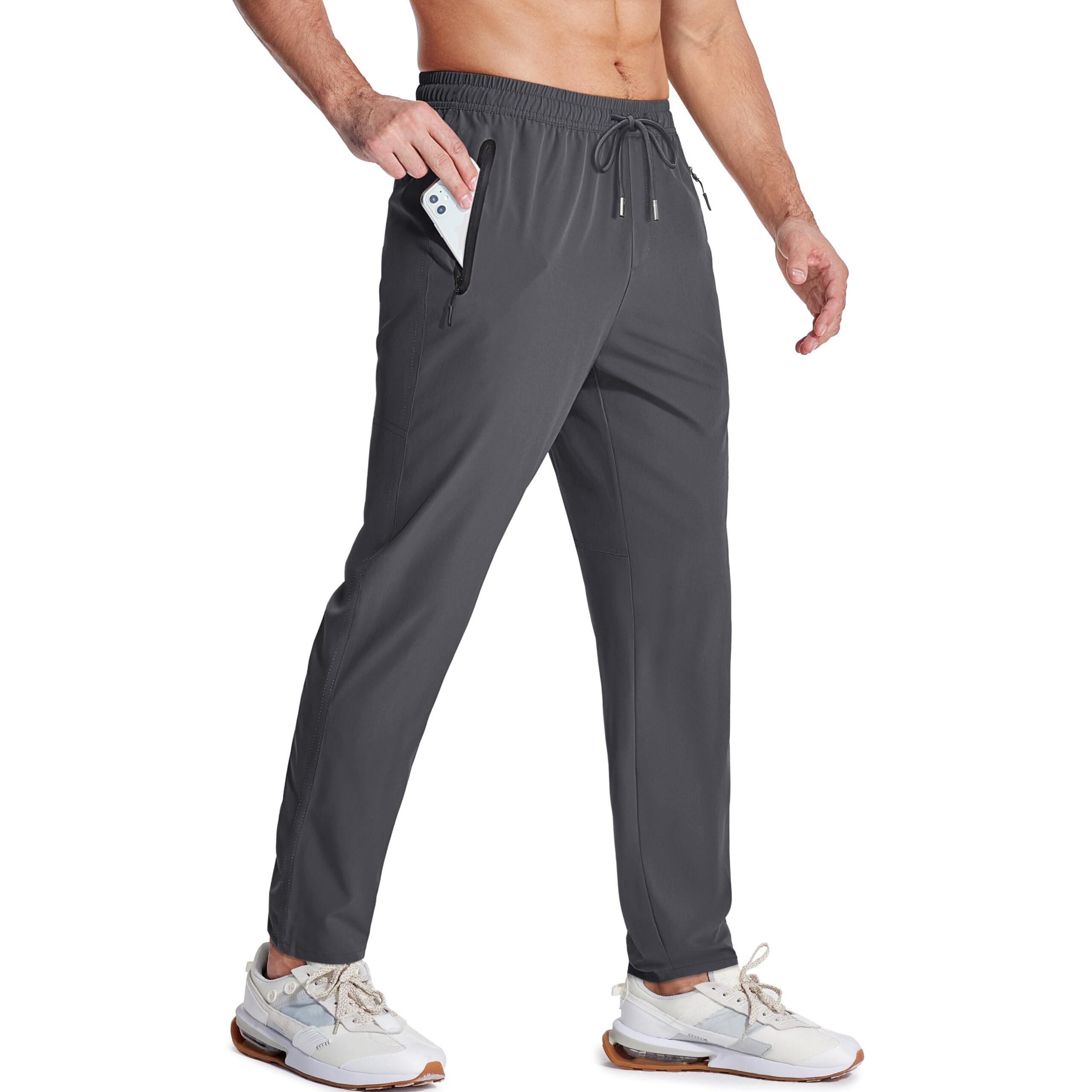 Magcomsen Mens Workout Pants Quick Dry Pants With Zipper Pockets Lightweight Athletic Pants Open Bottom Long Bike Pants For Men Cycling Grey
