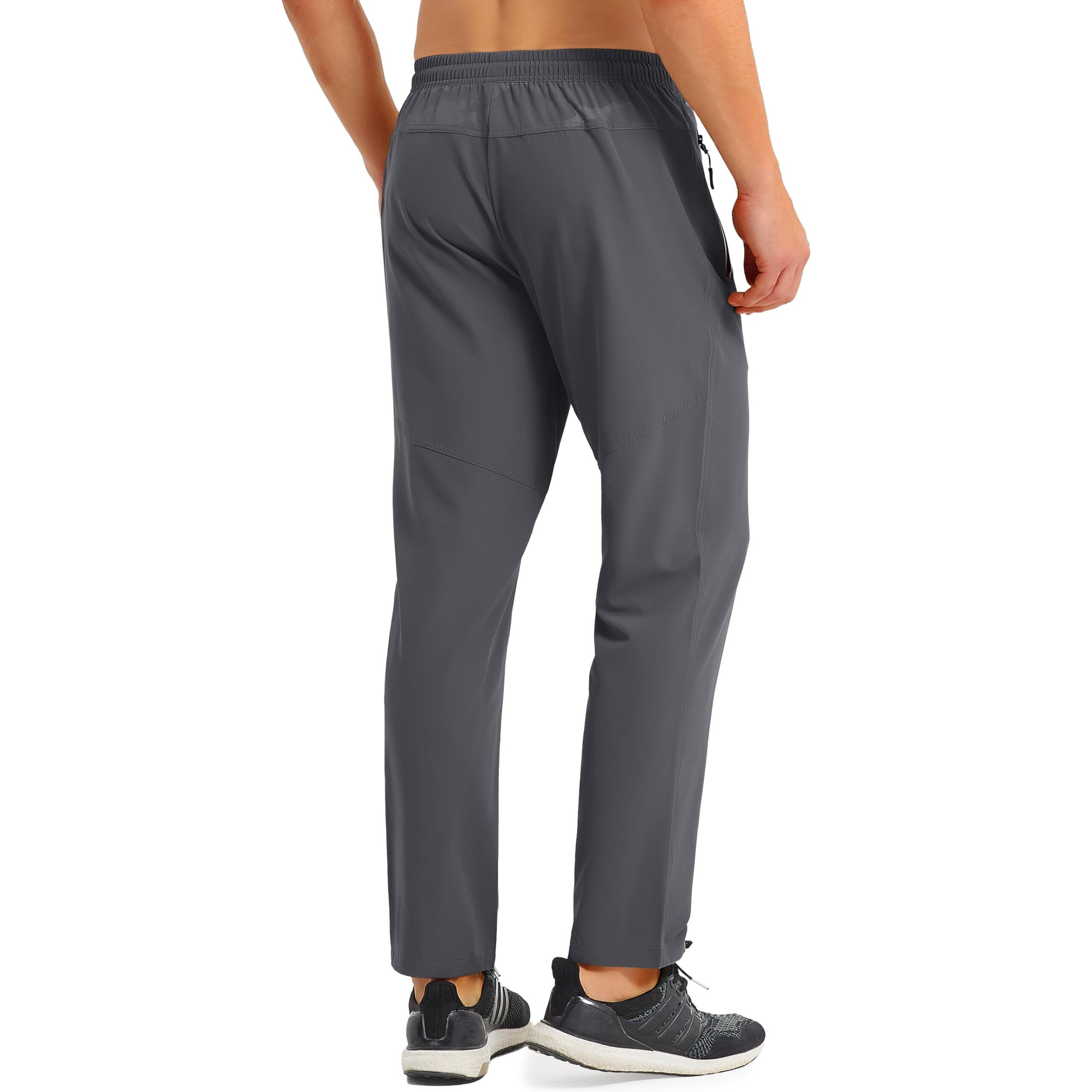 Magcomsen Mens Workout Pants Quick Dry Pants With Zipper Pockets Lightweight Athletic Pants Open Bottom Long Bike Pants For Men Cycling Grey
