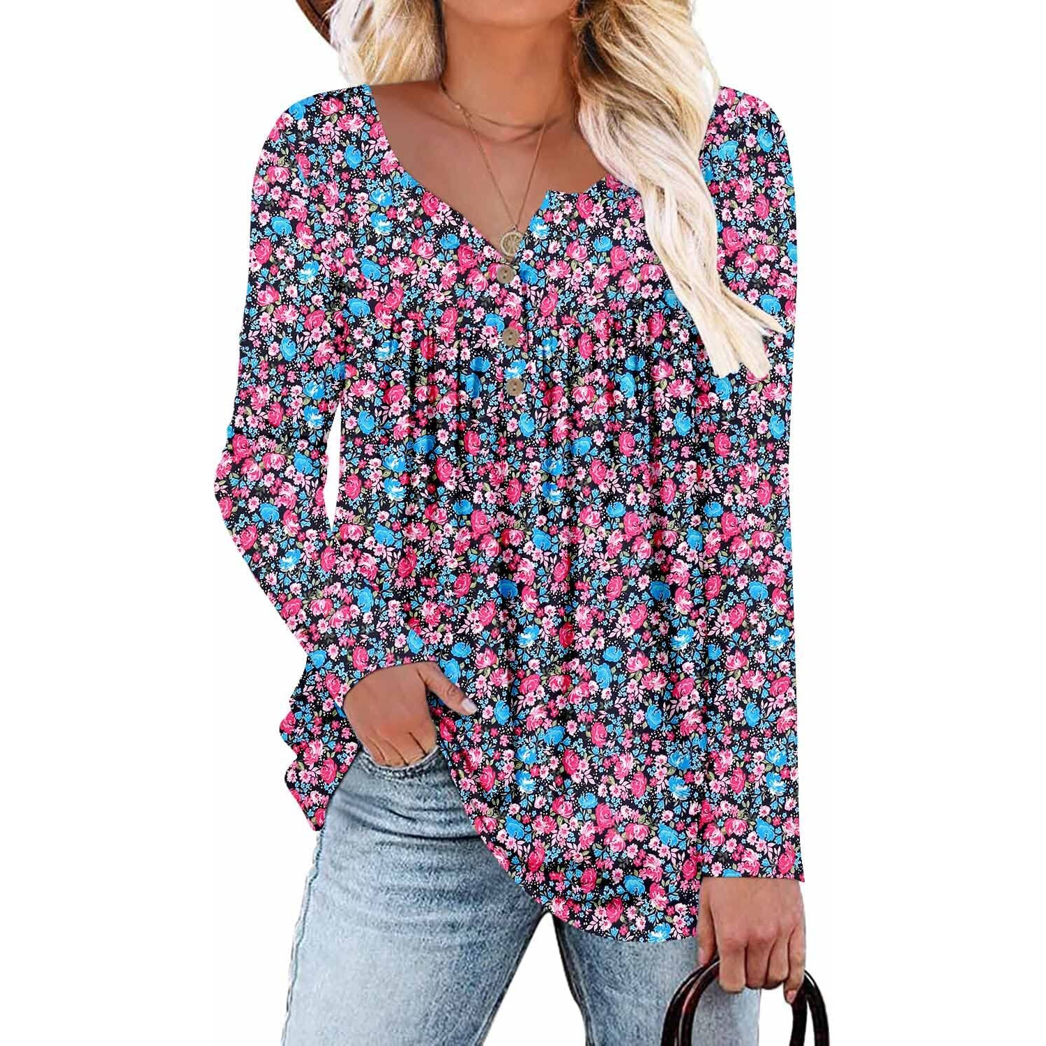 Roselinlin Womens Long Sleeve Tunic Top To Wear With Leggings Colorful Fashion 2022 Tops S