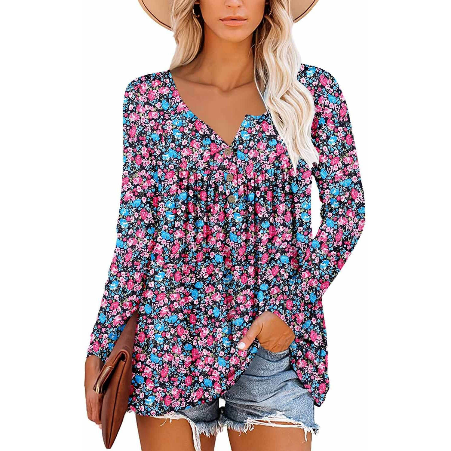 Roselinlin Womens Long Sleeve Tunic Top To Wear With Leggings Colorful Fashion 2022 Tops S