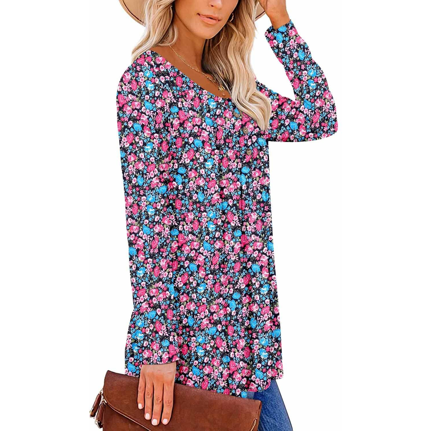 Roselinlin Womens Long Sleeve Tunic Top To Wear With Leggings Colorful Fashion 2022 Tops S