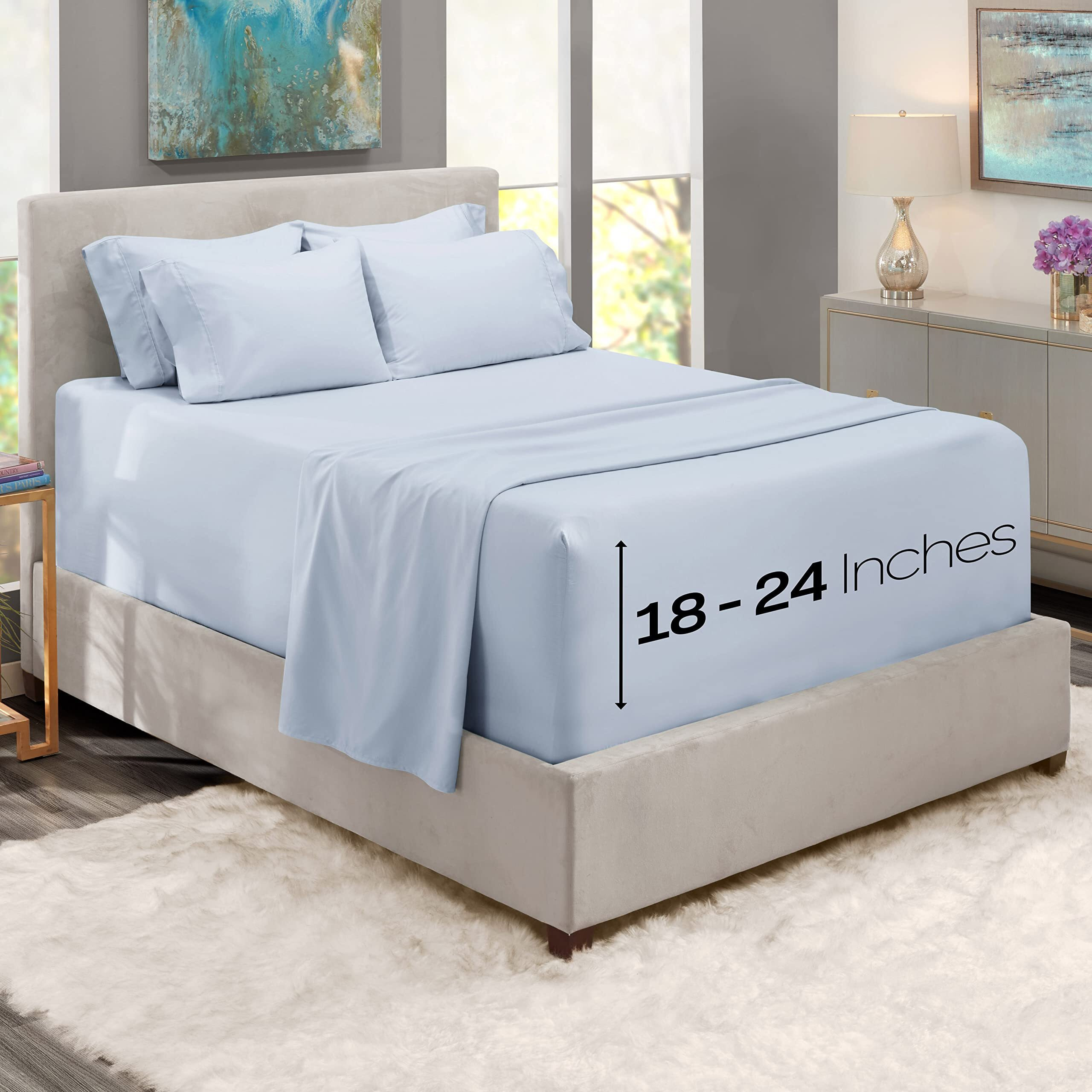 Nestl Extra Deep Pocket King Sheets Set - 6 Pc Soft Microfiber Extra Deep Pocket King Size Sheets - Fade Resistant Bedding Sheets & Pillowcases - King, Ice Blue