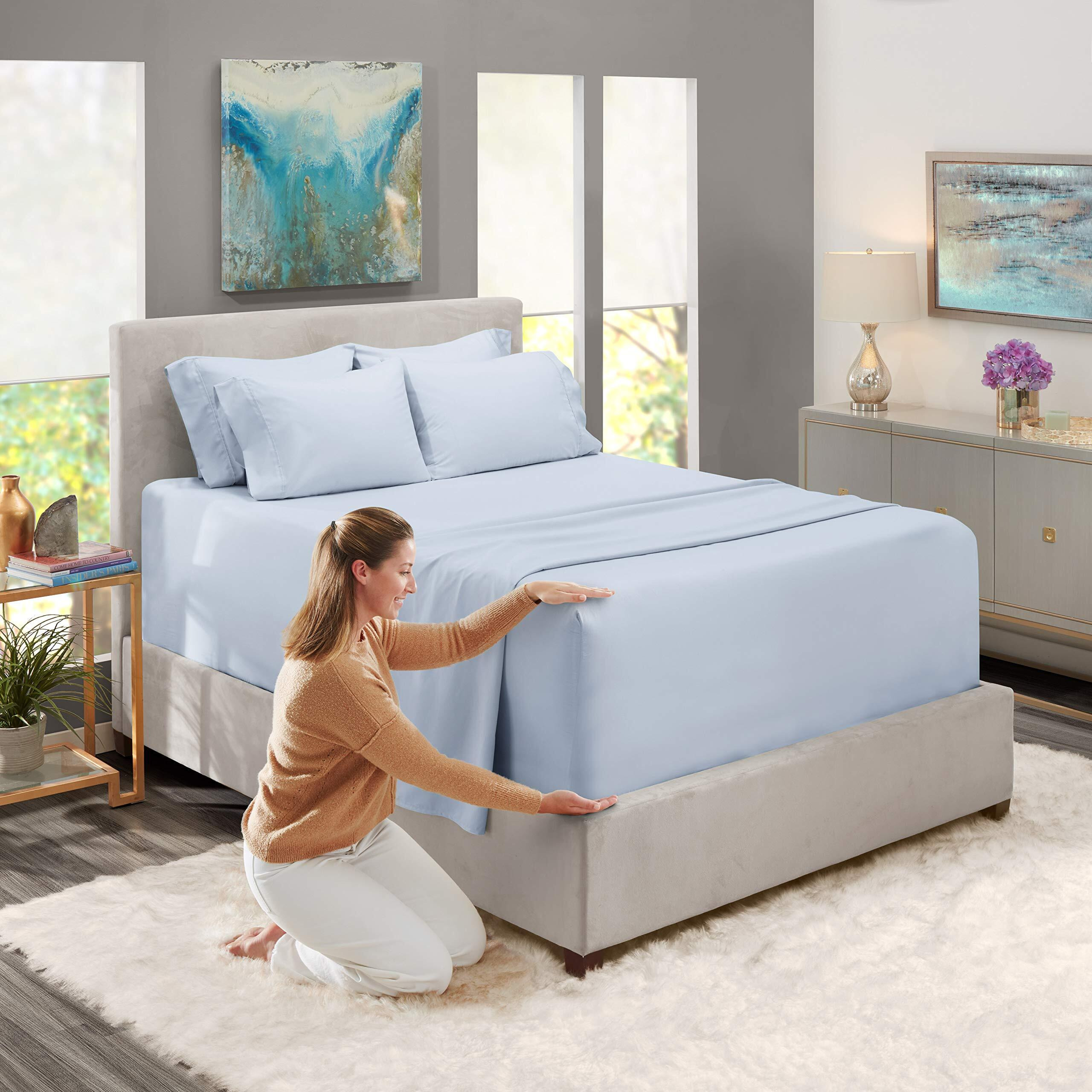 Nestl Extra Deep Pocket King Sheets Set - 6 Pc Soft Microfiber Extra Deep Pocket King Size Sheets - Fade Resistant Bedding Sheets & Pillowcases - King, Ice Blue