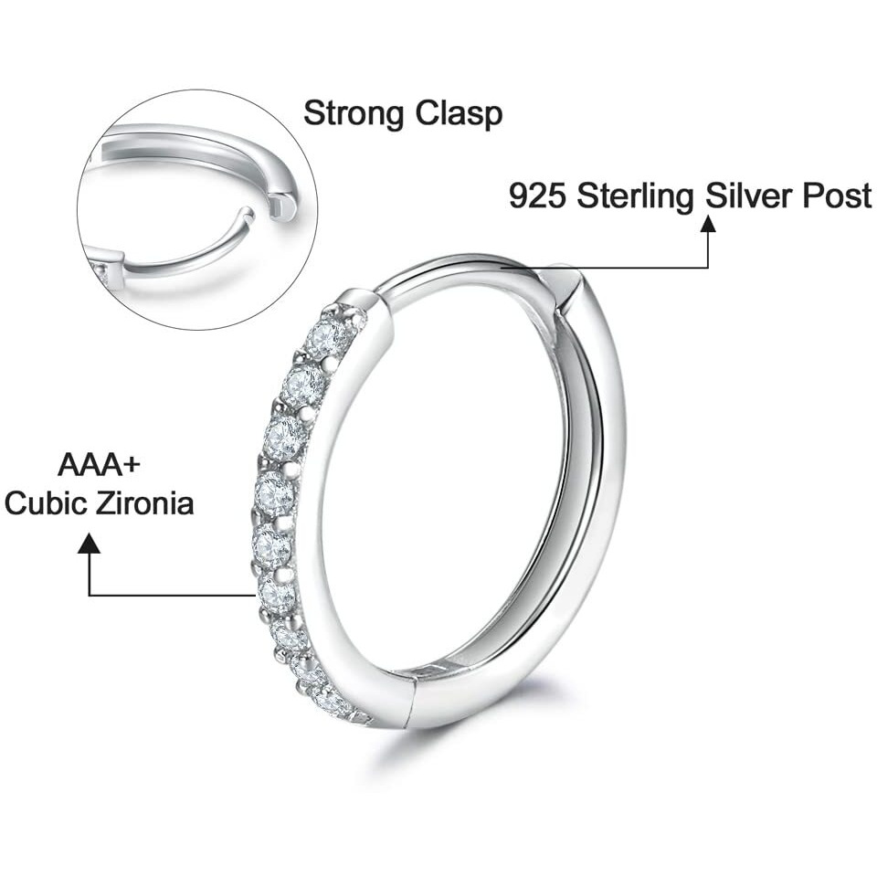 Sterling Silver Small Hoop Earrings | Sterling Silver Stud Earrings For Women - 6 Pairs Hypoallergenic Cartilage Earring Hoops & Tiny Cubic Zirconia Stud Earrings Set