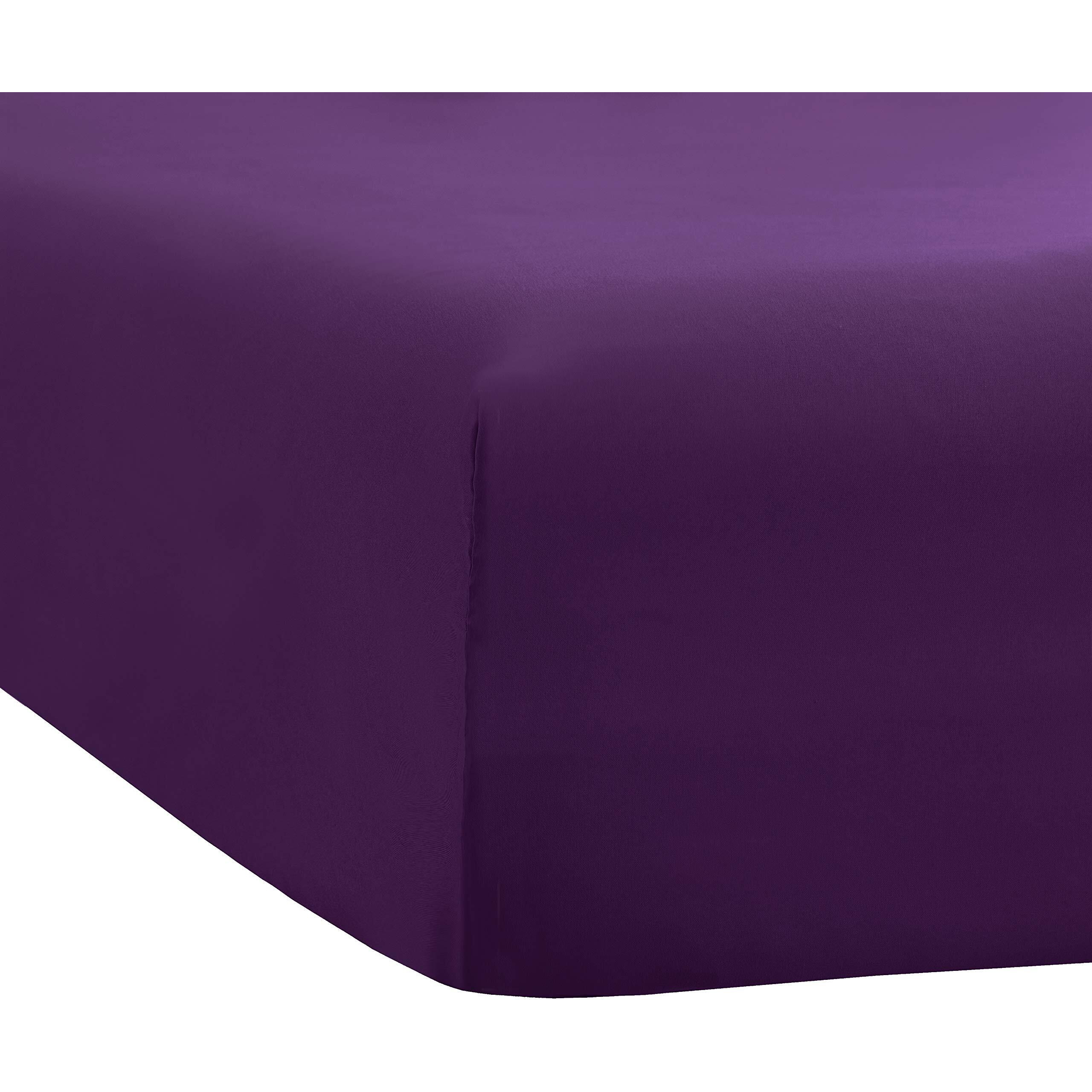Sfoothome Fitted Bottom Sheet For Mattress, Single Queen Size Purple Microfiber Fitted Sheet With Deep Pocket