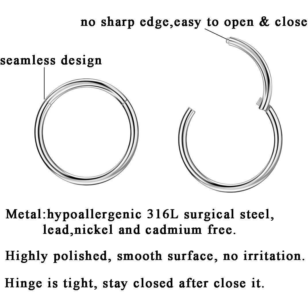 14 Gauge Hoop Nose Rings For Women Men Silver Nose Ring Hoop Surgical Steel Nose Hoop Hypoallergenic Body Piercing Rings For Septum Cartilage Helix Conch Rook Tragus Lobe Lip 14G Hoops 6Mm Nose Hoop