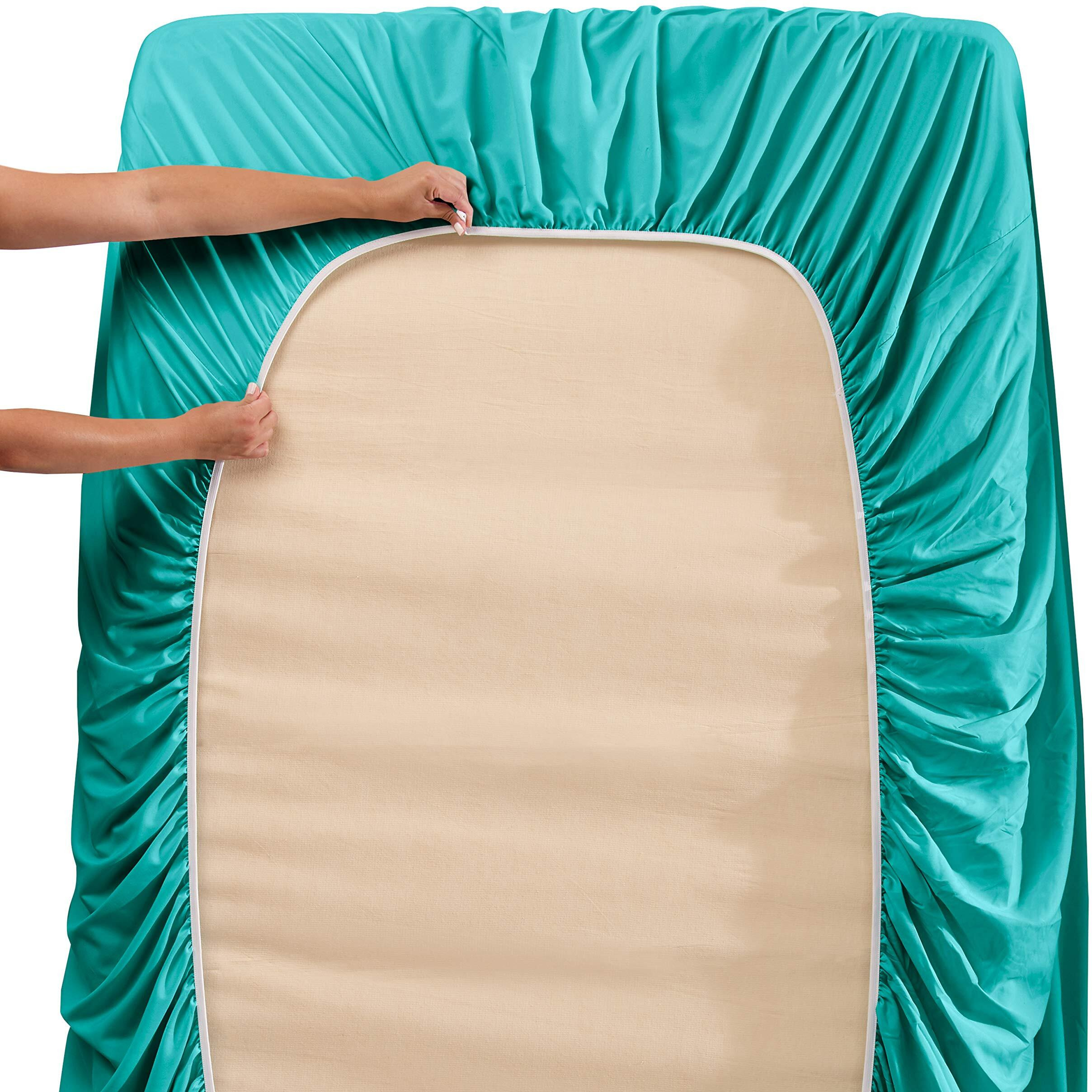 Nestl Extra Deep Pocket King Sheets Set - 6 Pc Soft Microfiber Extra Deep Pocket King Size Sheets - Fade Resistant Bedding Sheets & Pillowcases - King, Teal Blue/Green