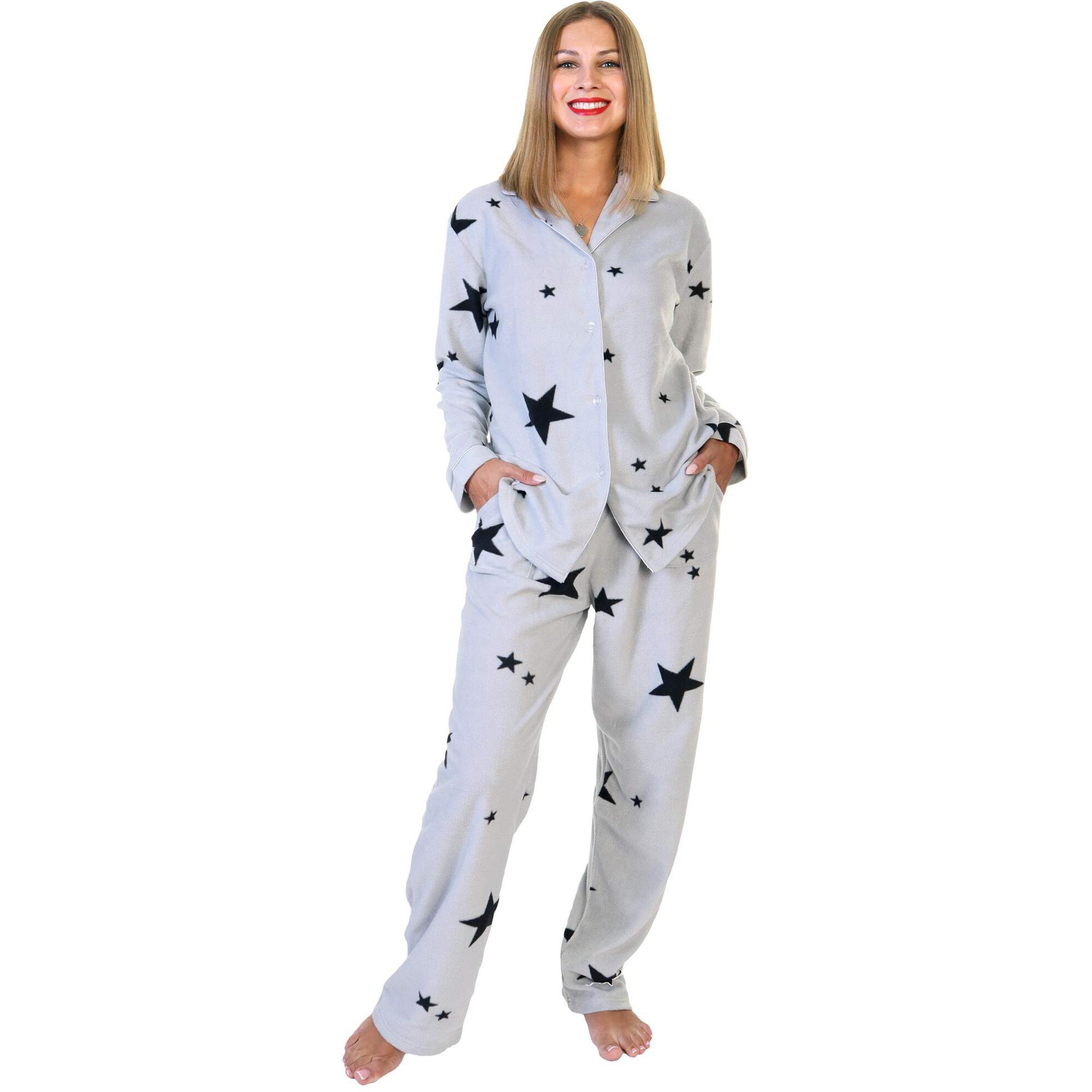 Angelina Women's Cozy Fleece | Gray Star Pajamas For Women| Sweet Dreams | Star Pajama Set With Pockets Pj56_2Xl