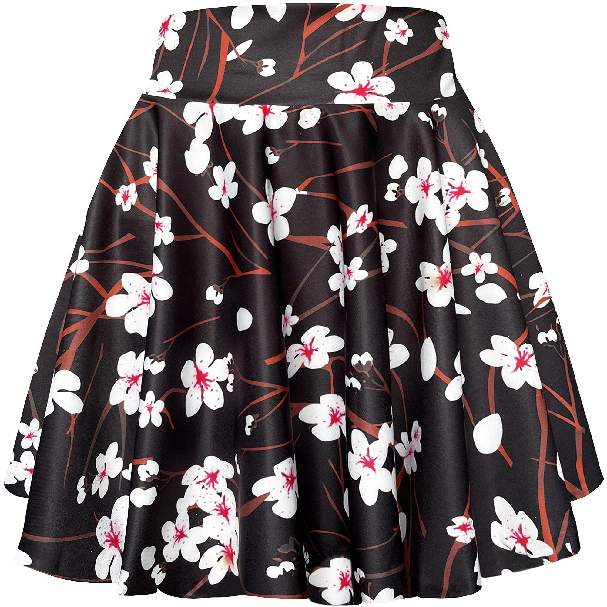 Afibi Casual Mini Stretch Waist Flared Plain Pleated Skater Skirt (Medium, Pattern 3)
