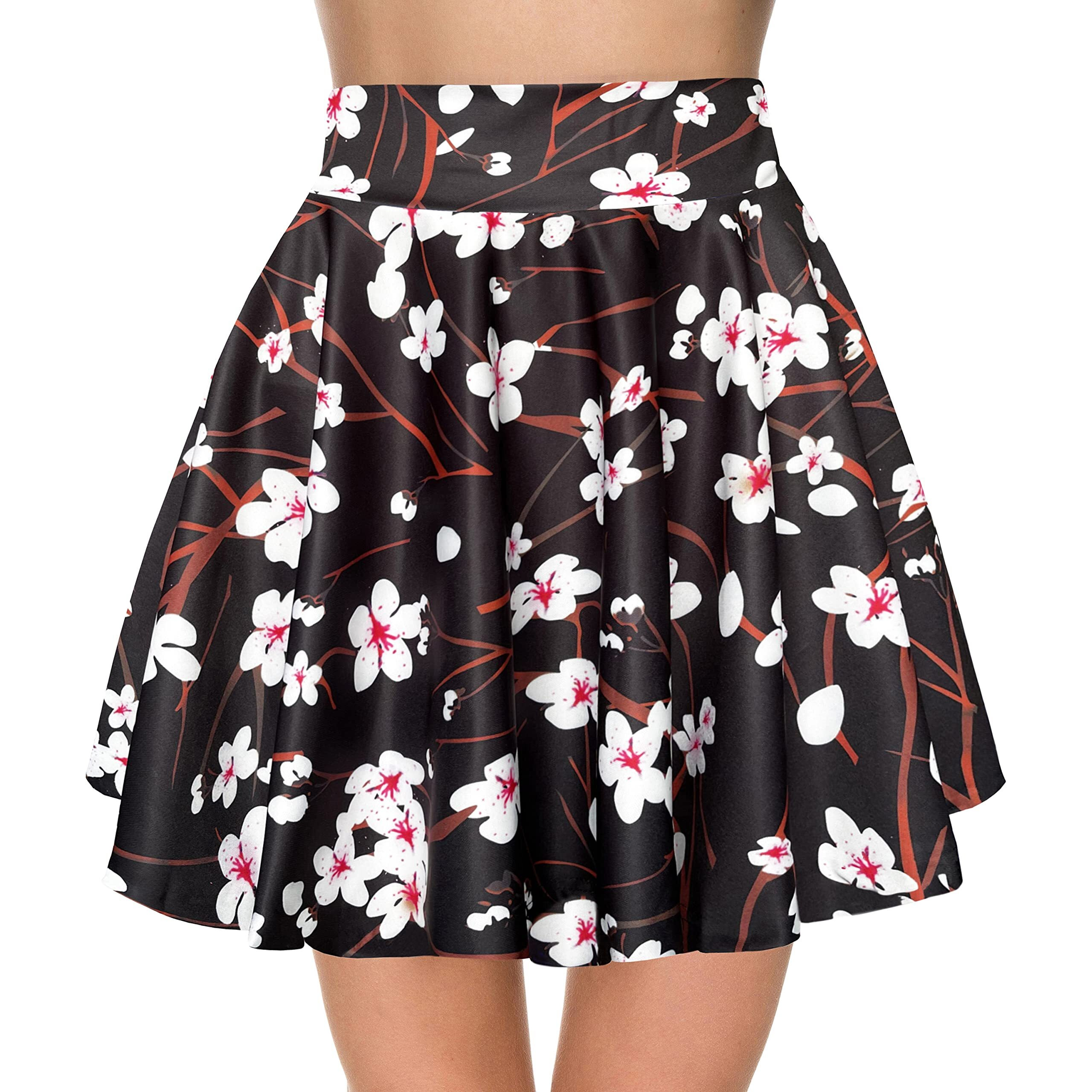 Afibi Casual Mini Stretch Waist Flared Plain Pleated Skater Skirt (Medium, Pattern 3)