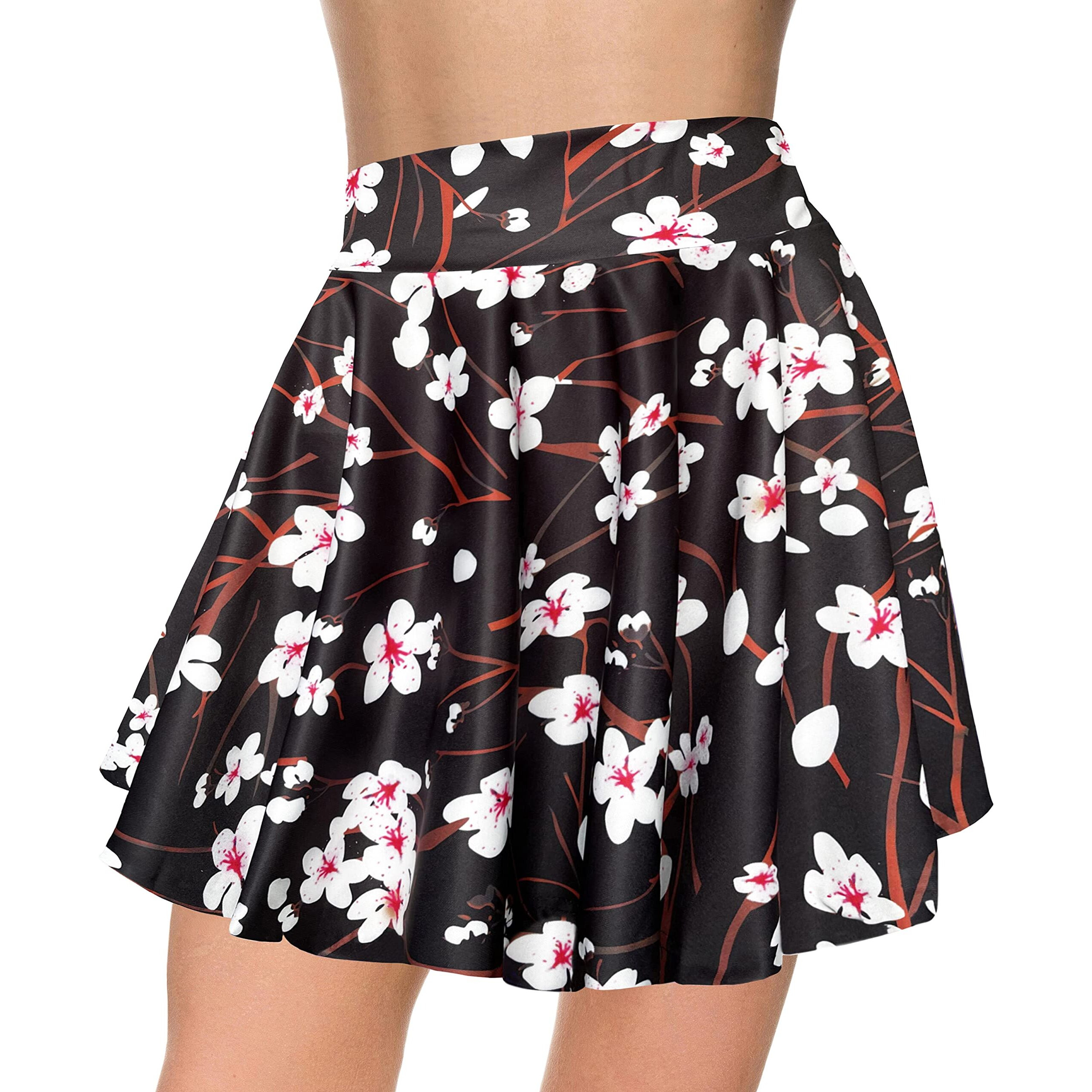 Afibi Casual Mini Stretch Waist Flared Plain Pleated Skater Skirt (Medium, Pattern 3)
